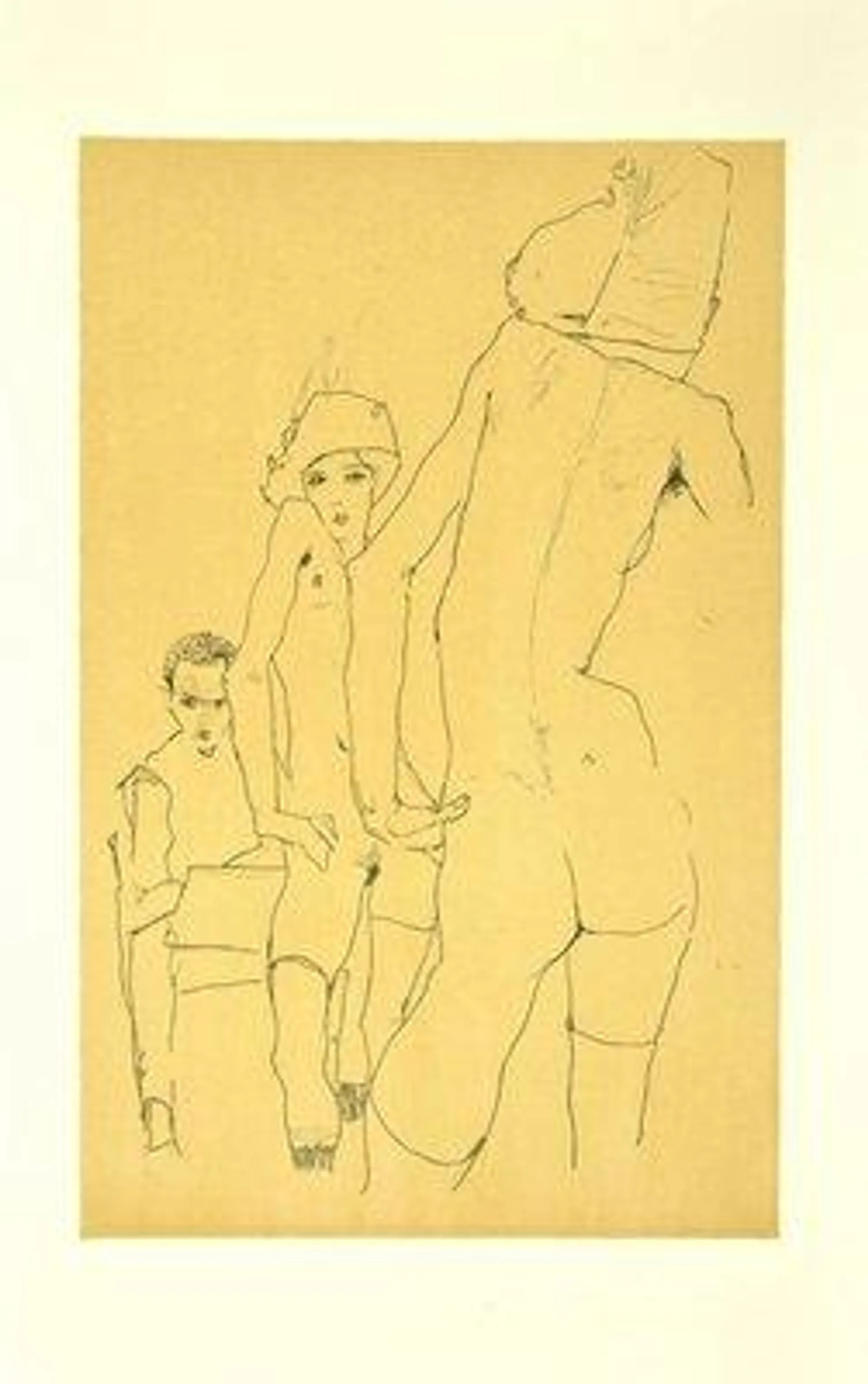 Egon Schiele, Self Portrait Drawing a Nude Model, Large Lithograph, 1910 / 2007