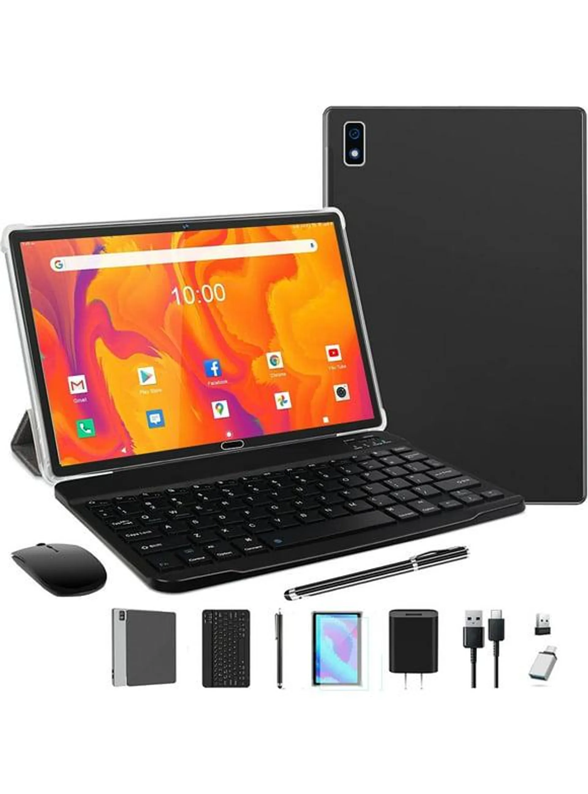 2023 Laterst Tablet 10.1" Android 11 Tablet, 64GB Storage Tablet with Keyboard, Stylus Pen, Dual 13MP+5MP Camera, WiFi, Bluetooth, GPS, IPS Full HD Display