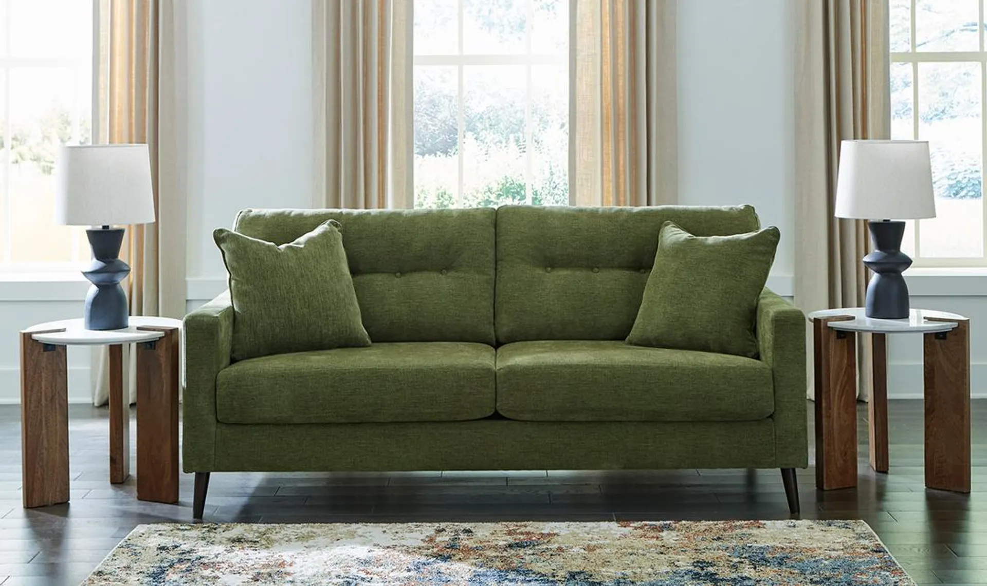 Modern Heritage Bixler 3 Seat Stationary Fabric Sofa With Tufted Back