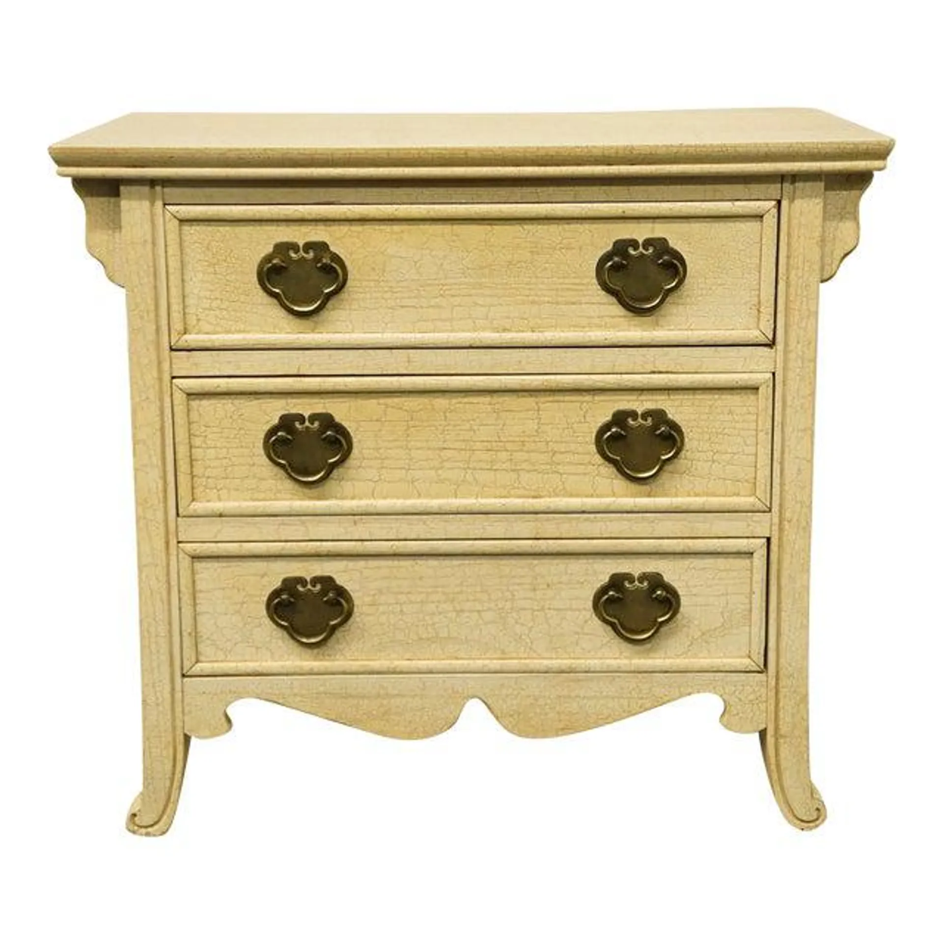 Lane Furniture Contemporary Modern 25" Three Drawer Chairside Chest / Nightstand W. Cream / Off White Antiqued Crackle Finish