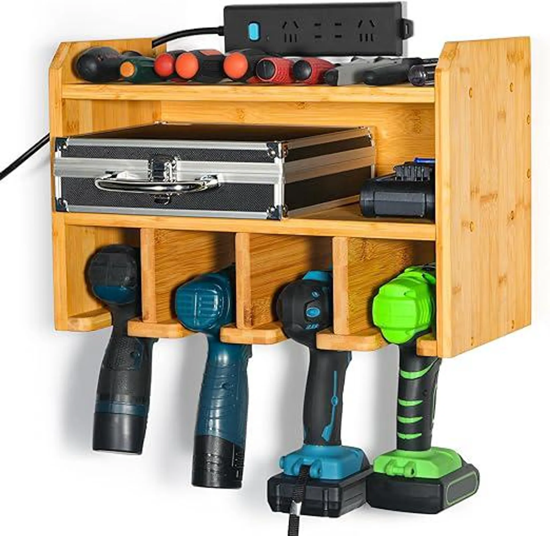 XCSOURCE Drill Charging Station Drill Holder Wall Mounted Tool Storage Organizer Power Tool Storage Organizer - Power Drill Toolbox Screwdriver Cordless Drill Organizer - 4 Slots