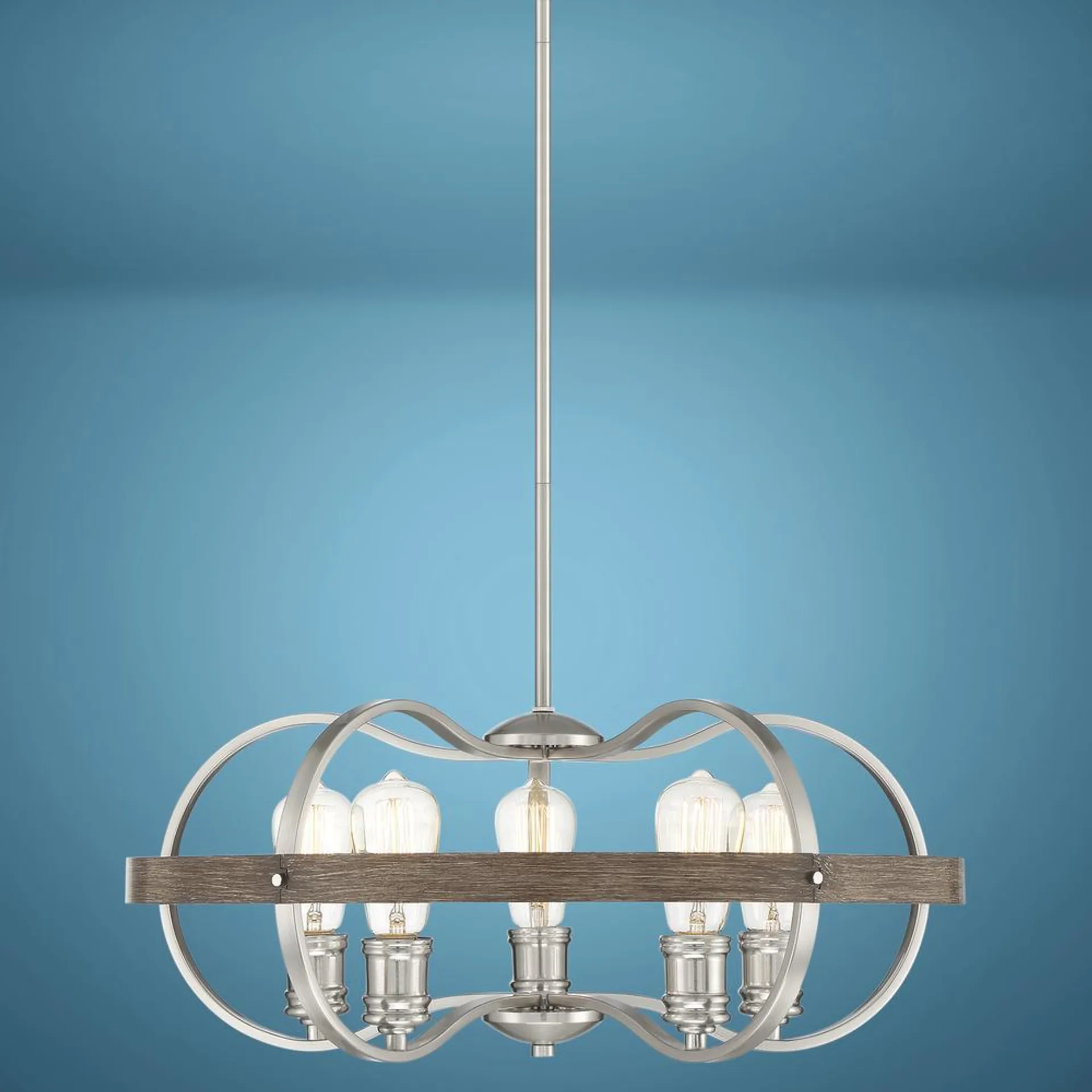 Patriot Lighting® Waverly Satin Nickel & Wood 5-Light Pendant