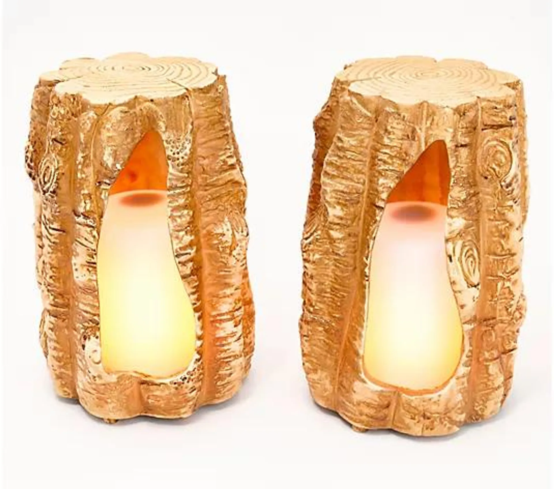 Home 365 Set of 2 Resin Tree Stumps with Flicker Candles