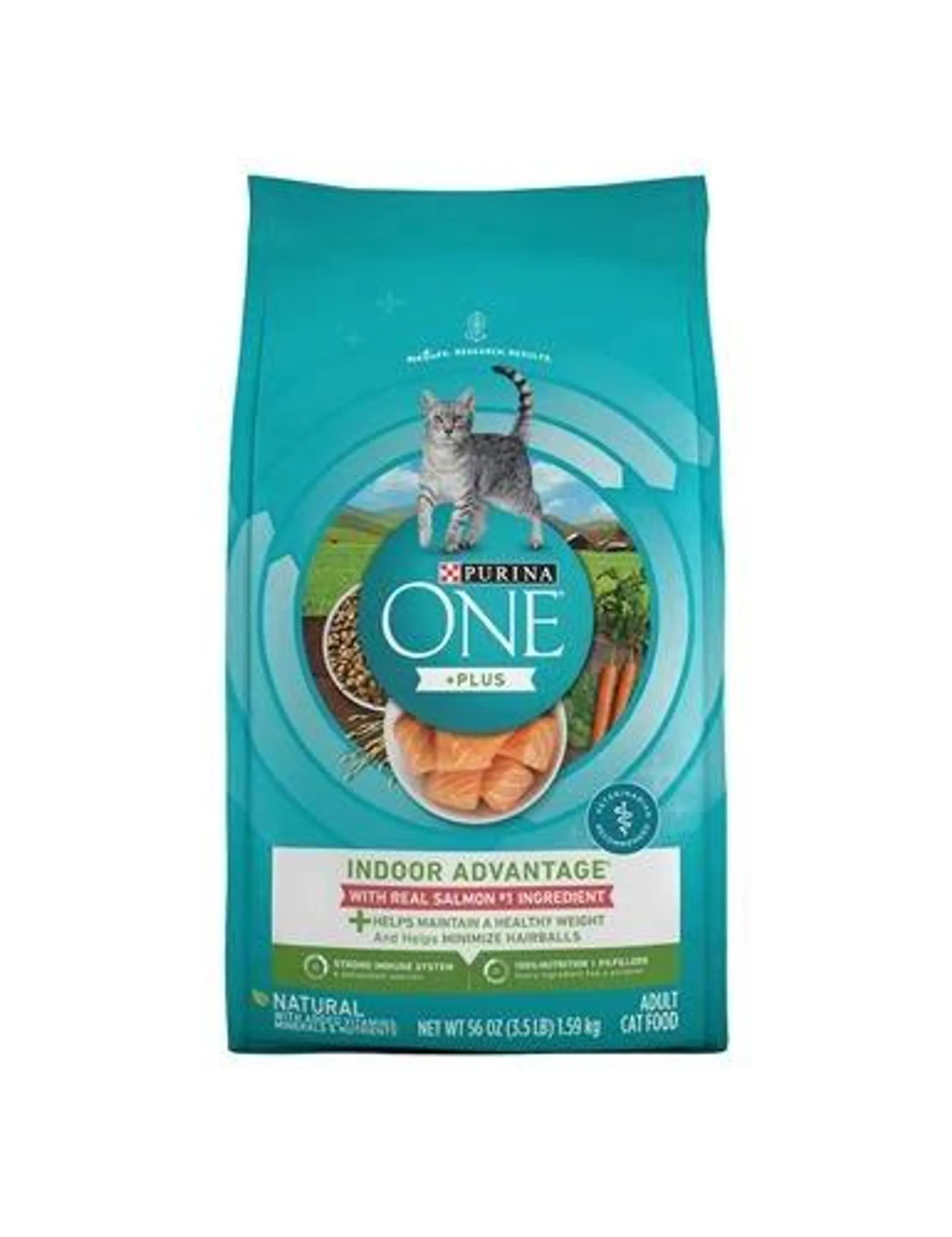 Purina ONE Natural Low Fat, Indoor Dry Weight Control High Protein Cat Food Plus Indoor Advantage With Real Salmon - 3.5 Pound Bag