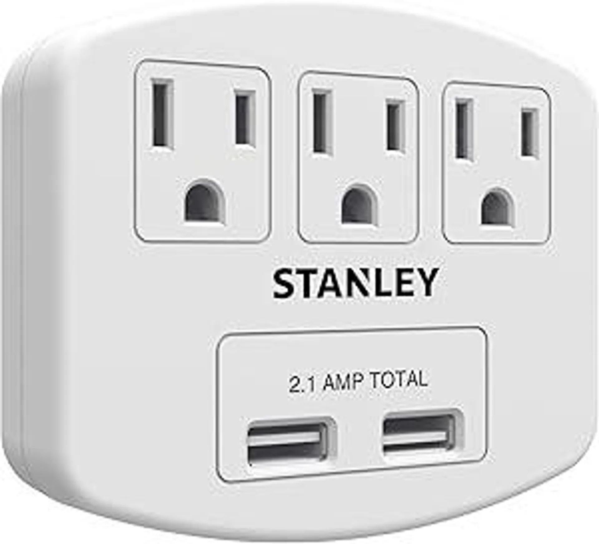 Stanley 30407 PlugMax 3-AC-Outlet and 2-USB-Plug Wall Tap, White