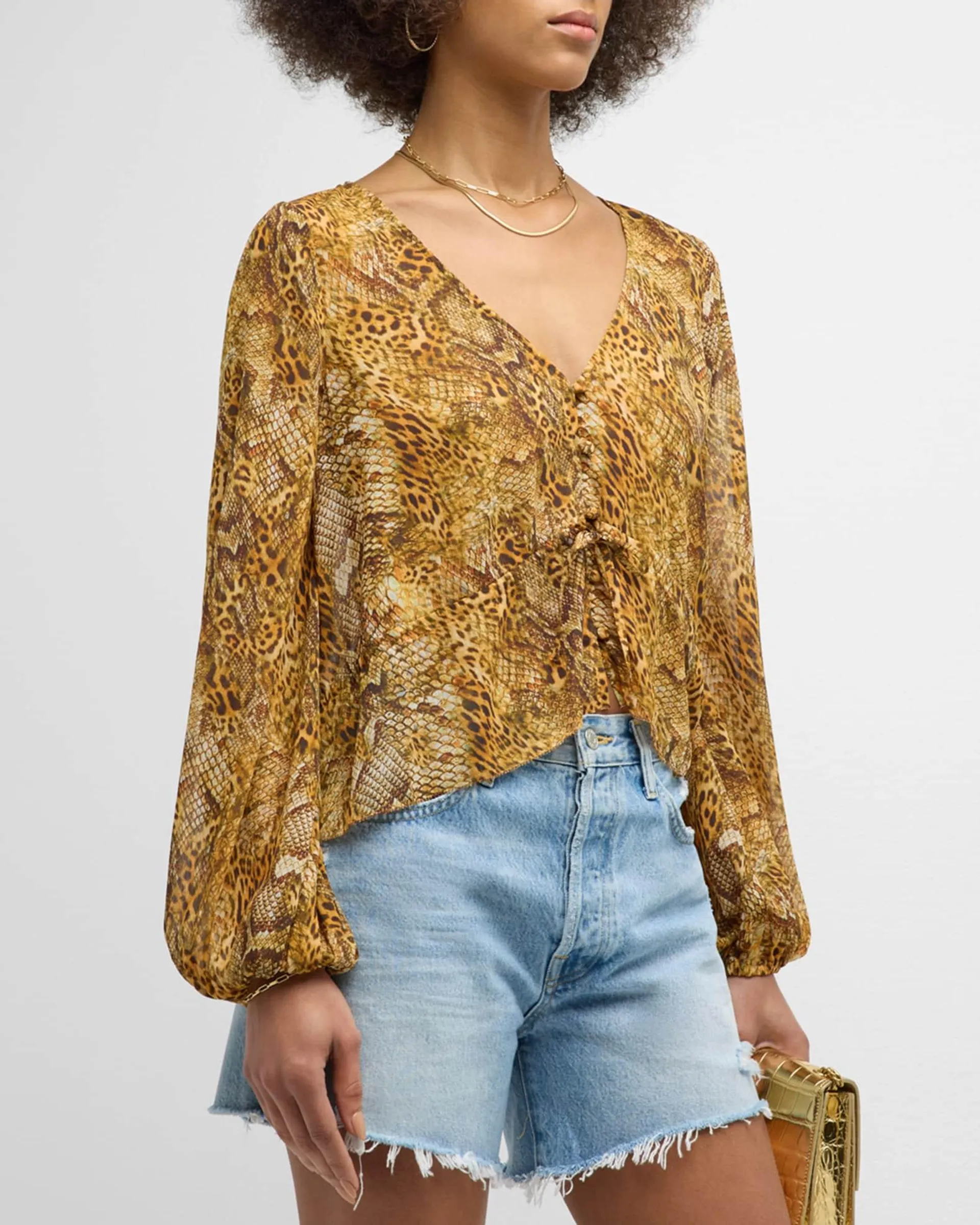 Pixie Multi Animal Printed Drawstring Blouse