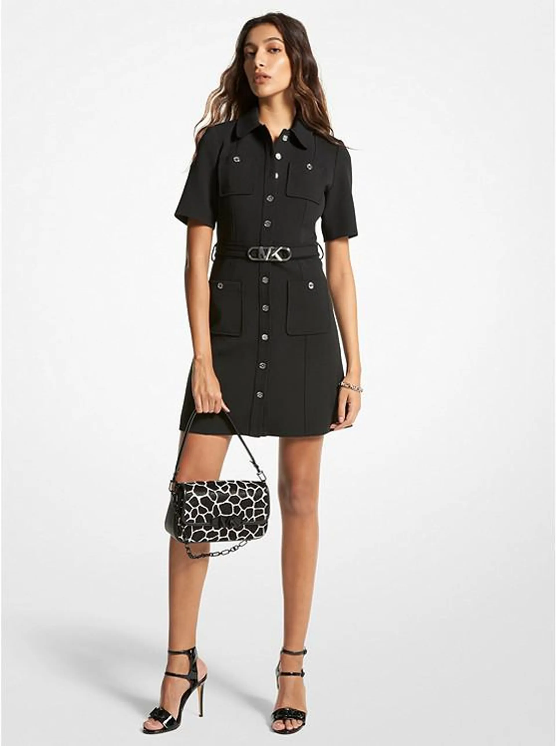 Stretch Crepe Belted Utility Dress