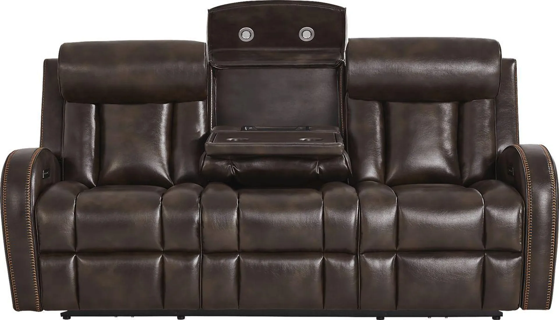 Copperfield Brown Polyester Fabric Dual Power Reclining Sofa