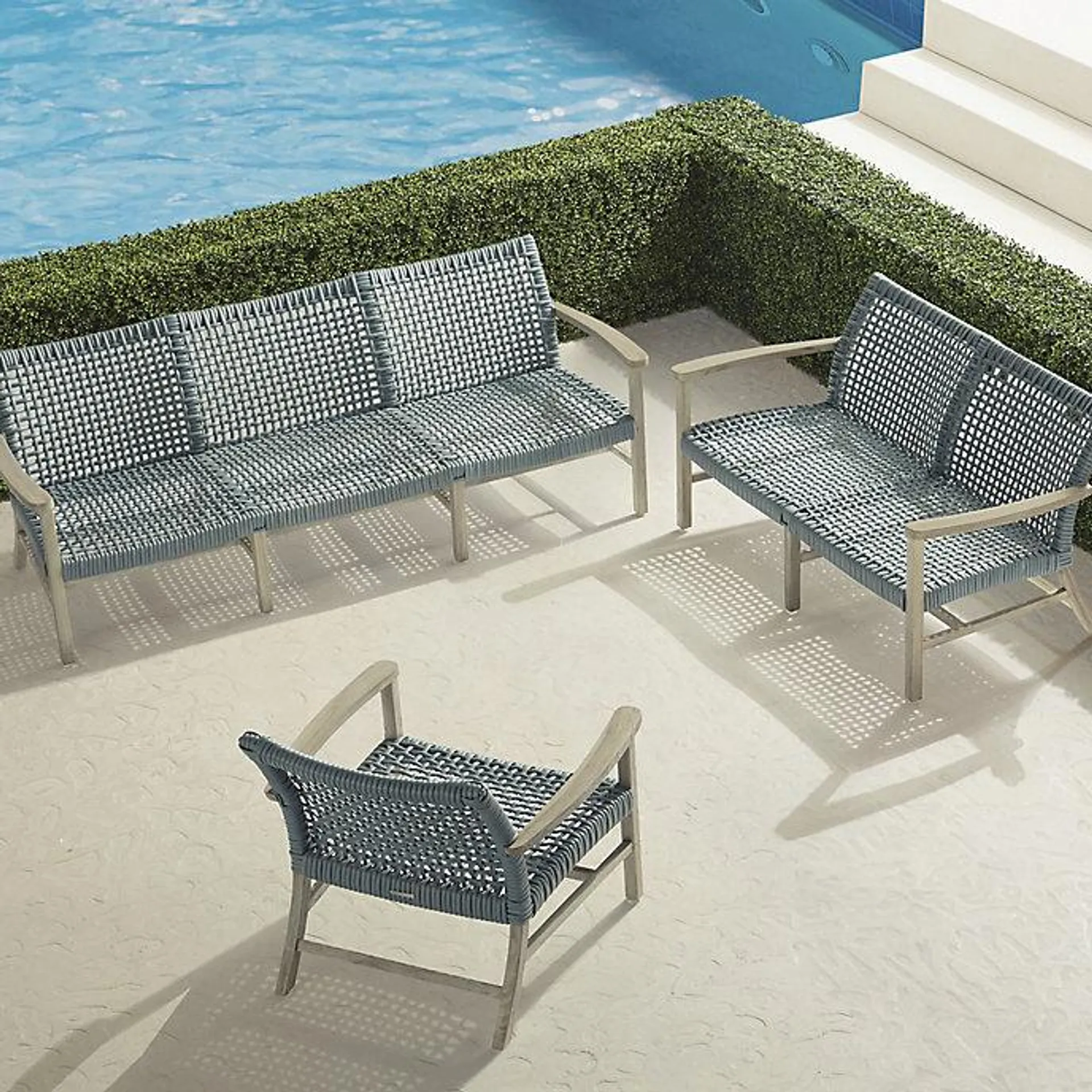 Isola 3-pc. Sofa Set in Weathered Teak & Harbor Blue Wicker