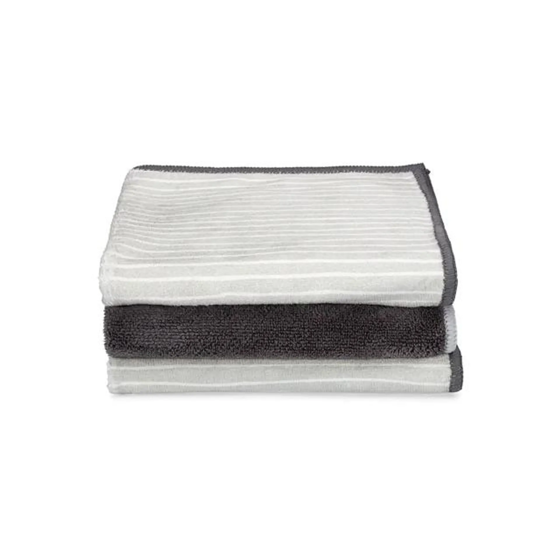 Full Circle Renew Collection All-Purpose Recycled Plastic Microfiber Cleaning Cloths - Set of 3 - Gray Stripes