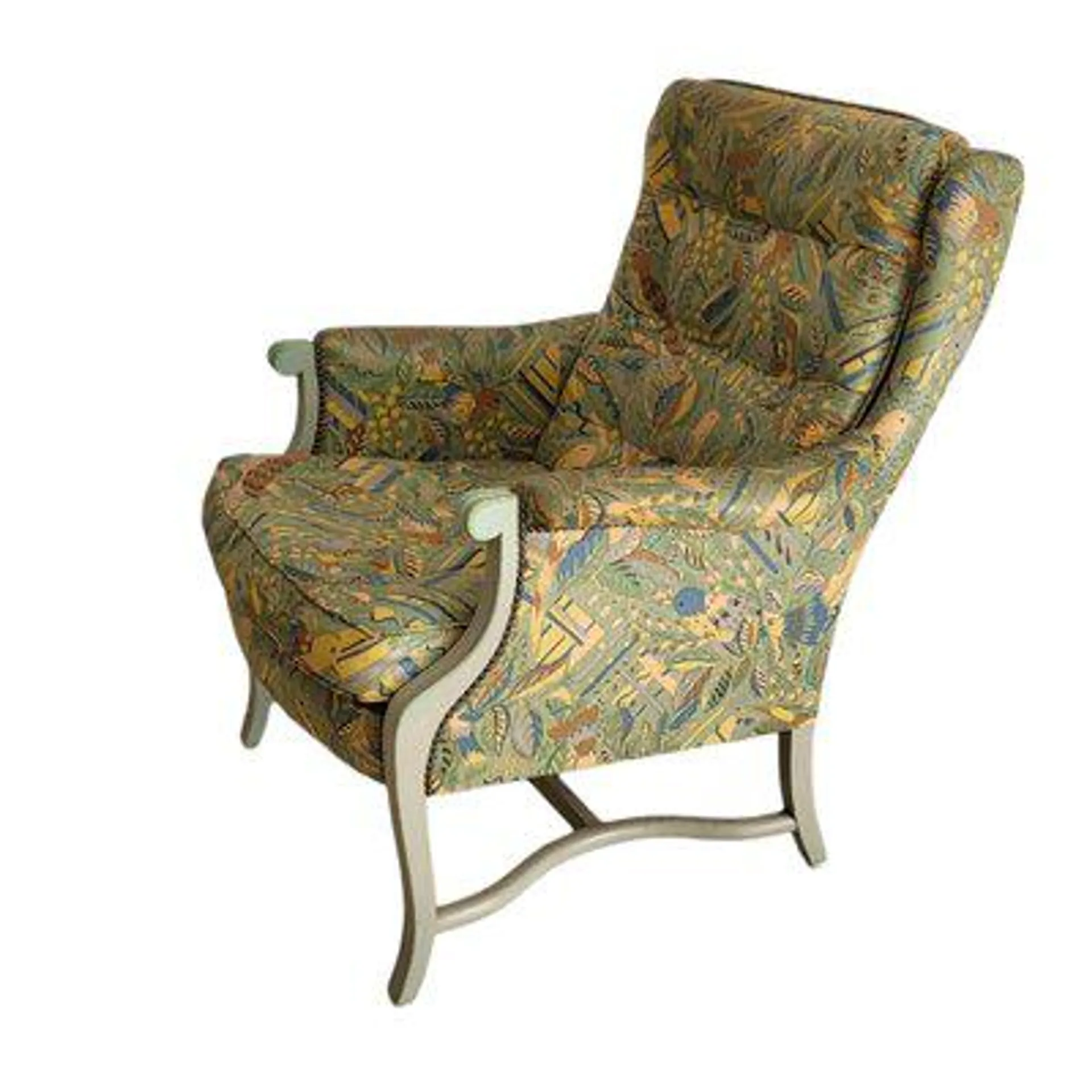 Vintage Upholstered Wood Armchair