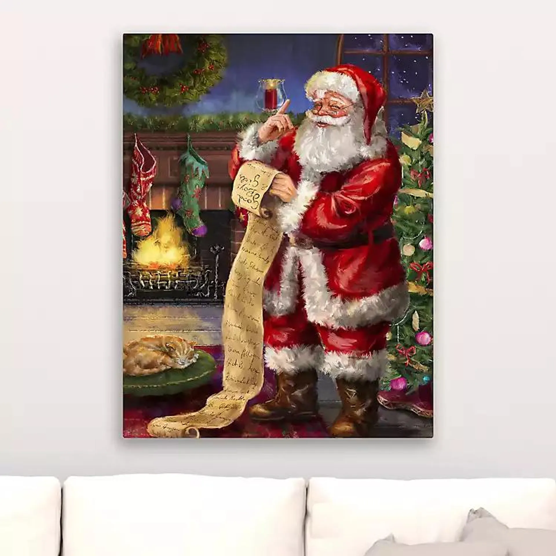 Santa Checking His List Canvas Art Print
