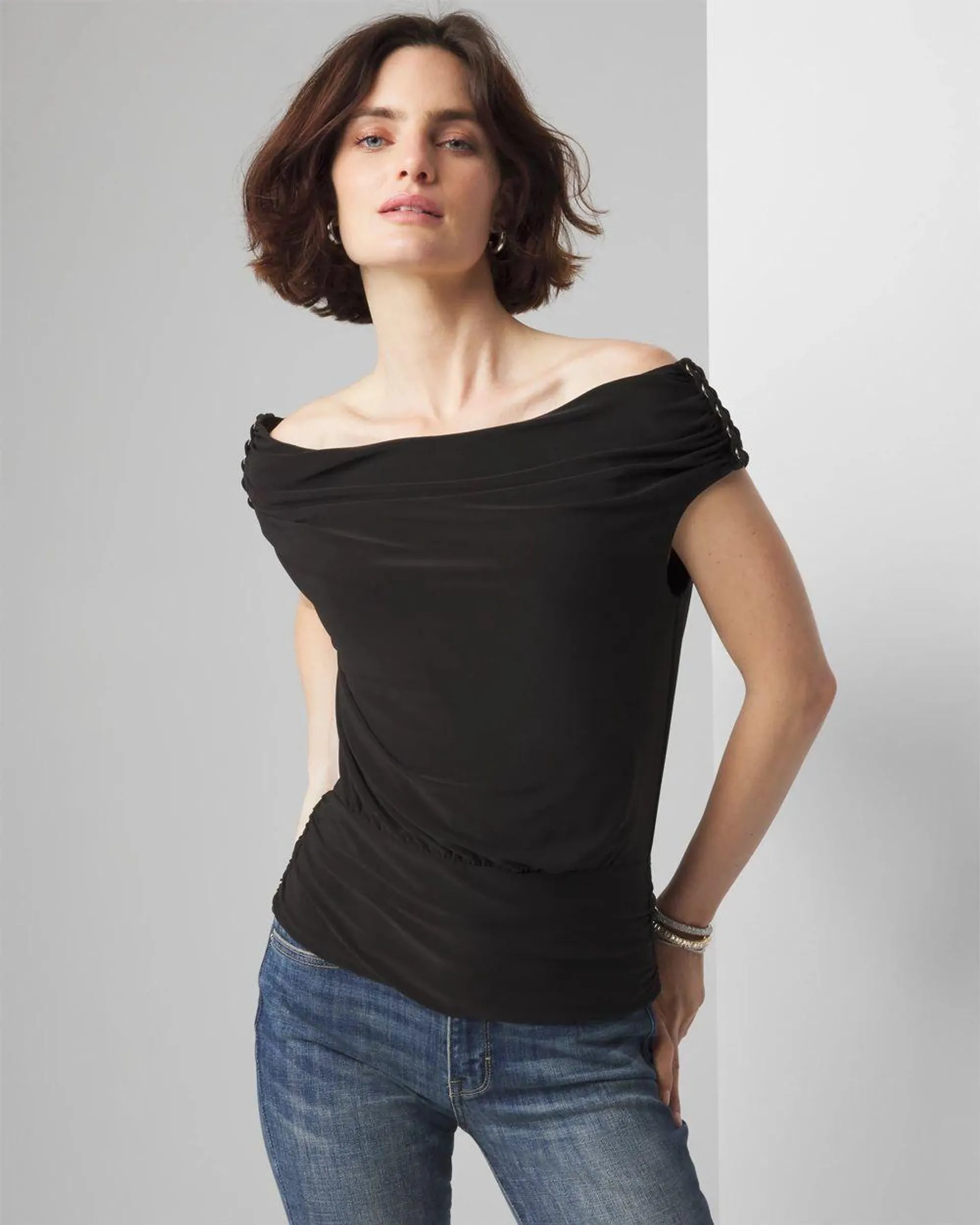 Matte Jersey At-the-Shoulder Banded Bottom Top