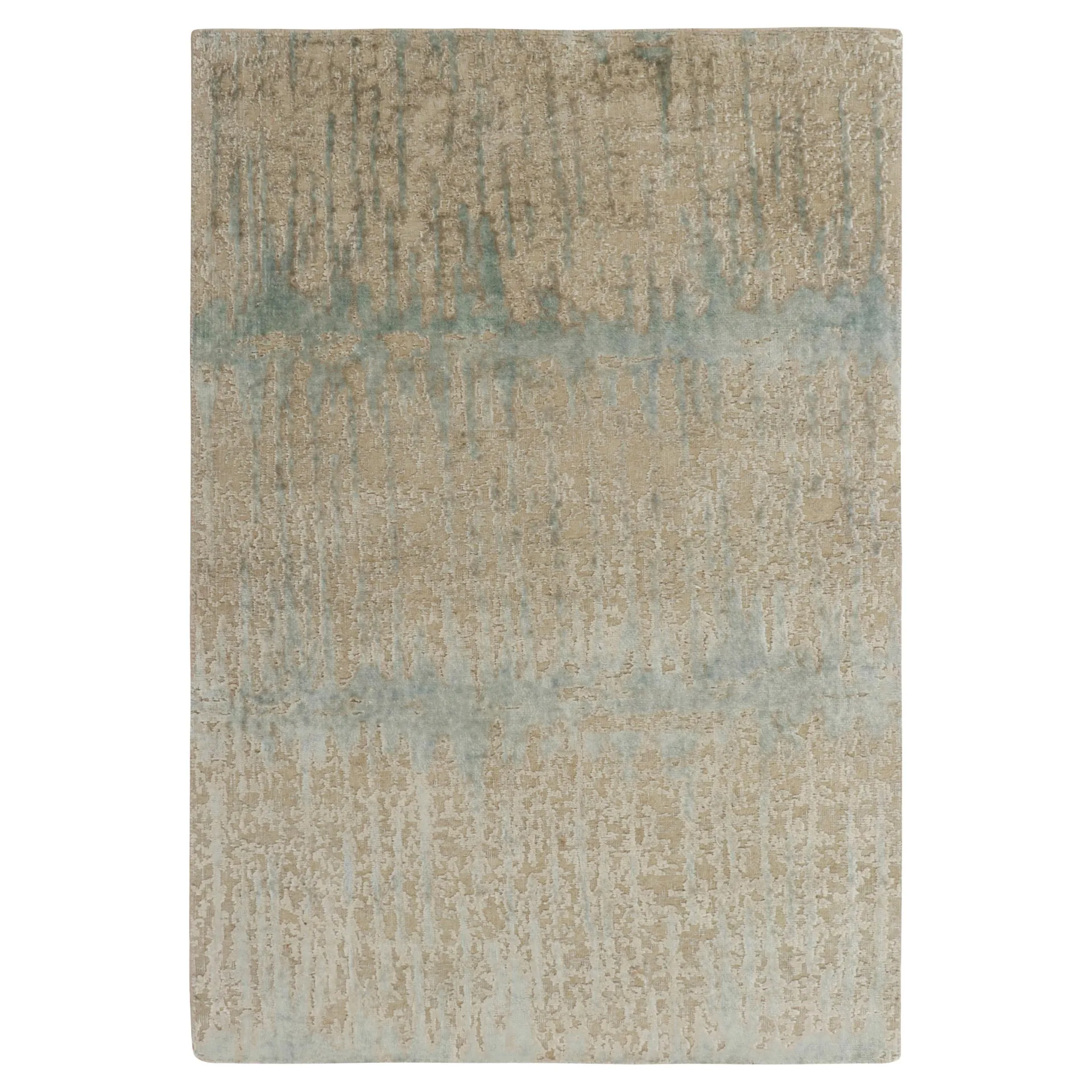 Rug & Kilim's Hand-Knotted Abstract Rug in Blue, Beige-Brown Pattern