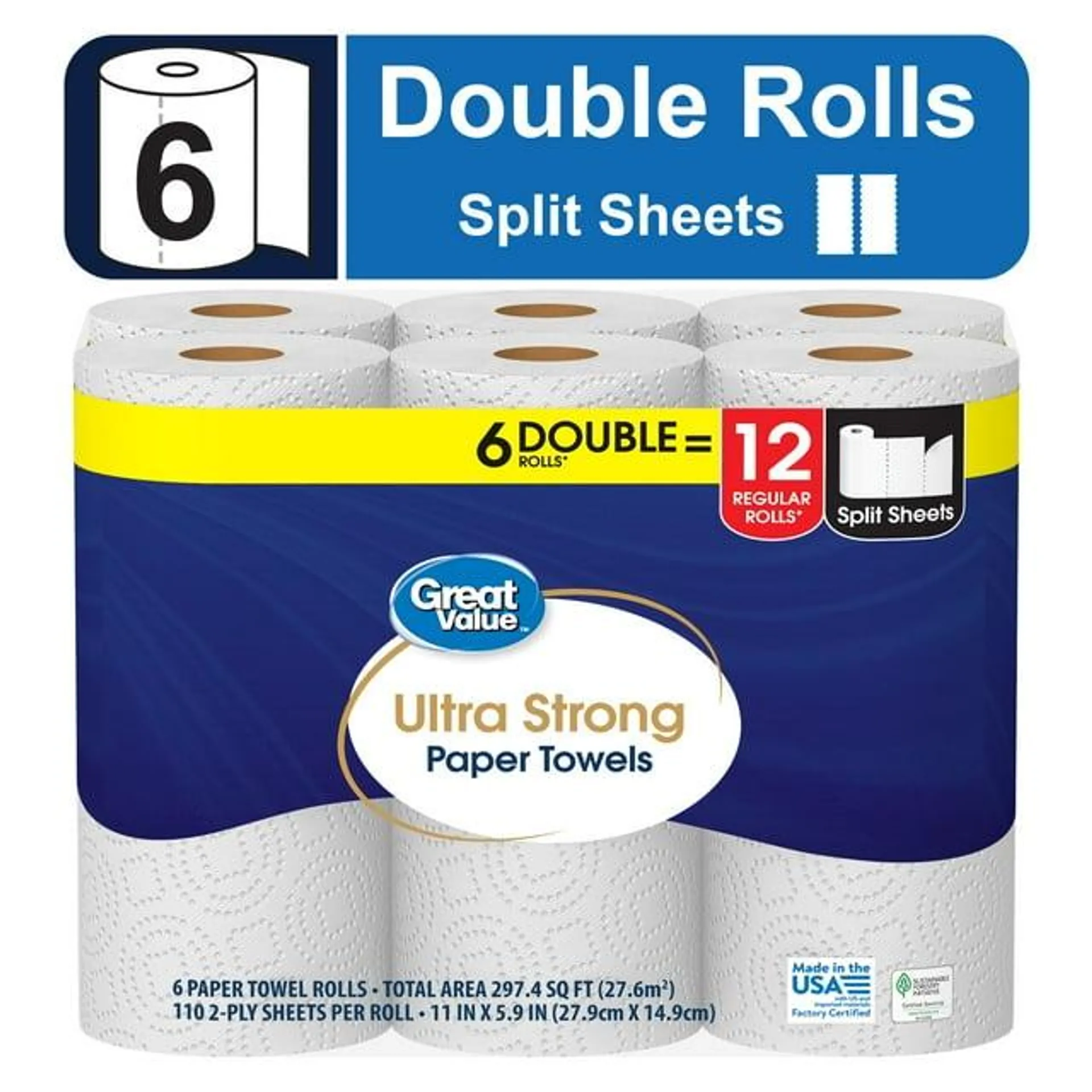 Great Value Ultra Strong Paper Towels 6 Double Rolls