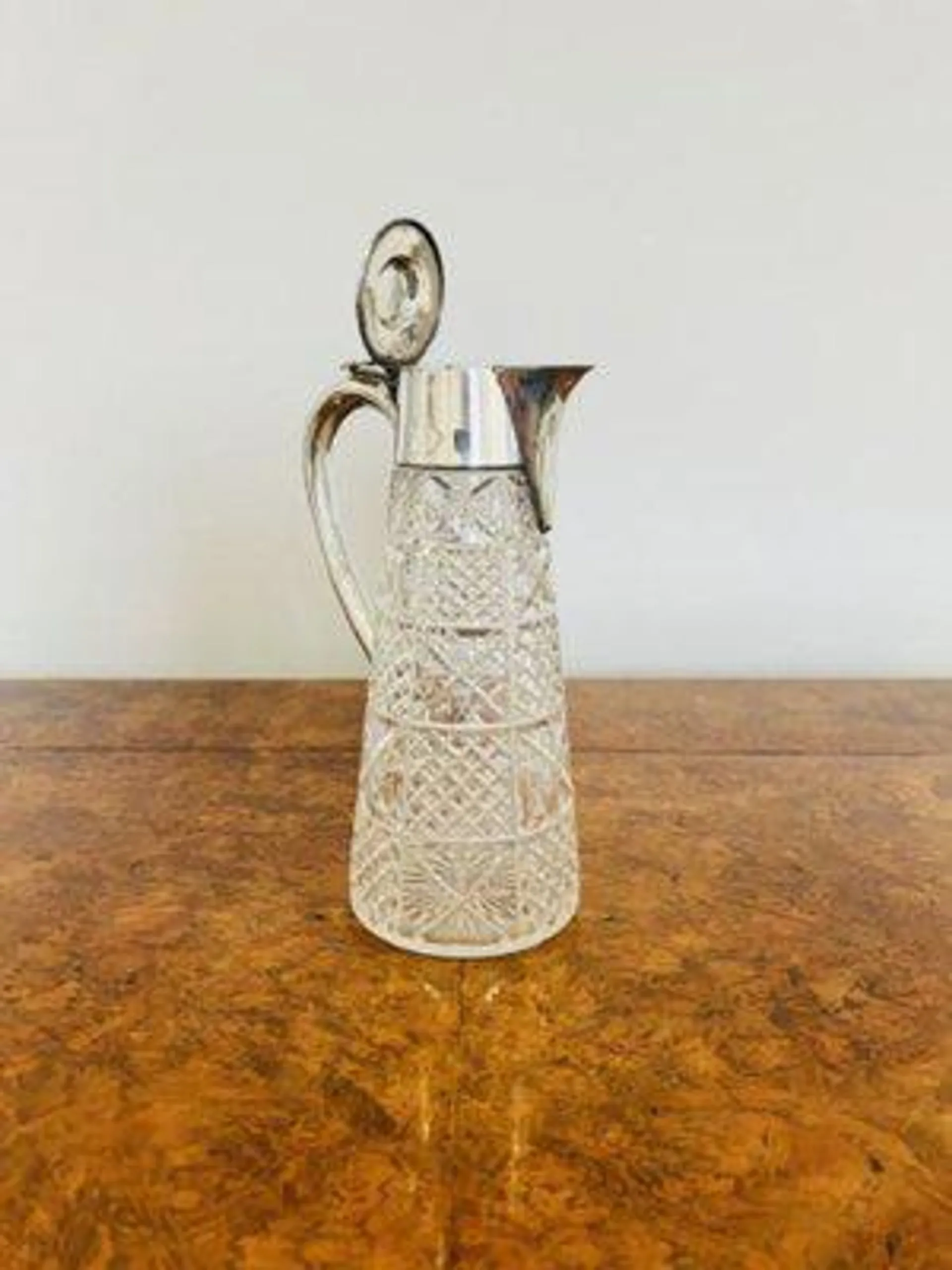 Antique Edwardian Glass and Silver Plated Claret Jug, 1900