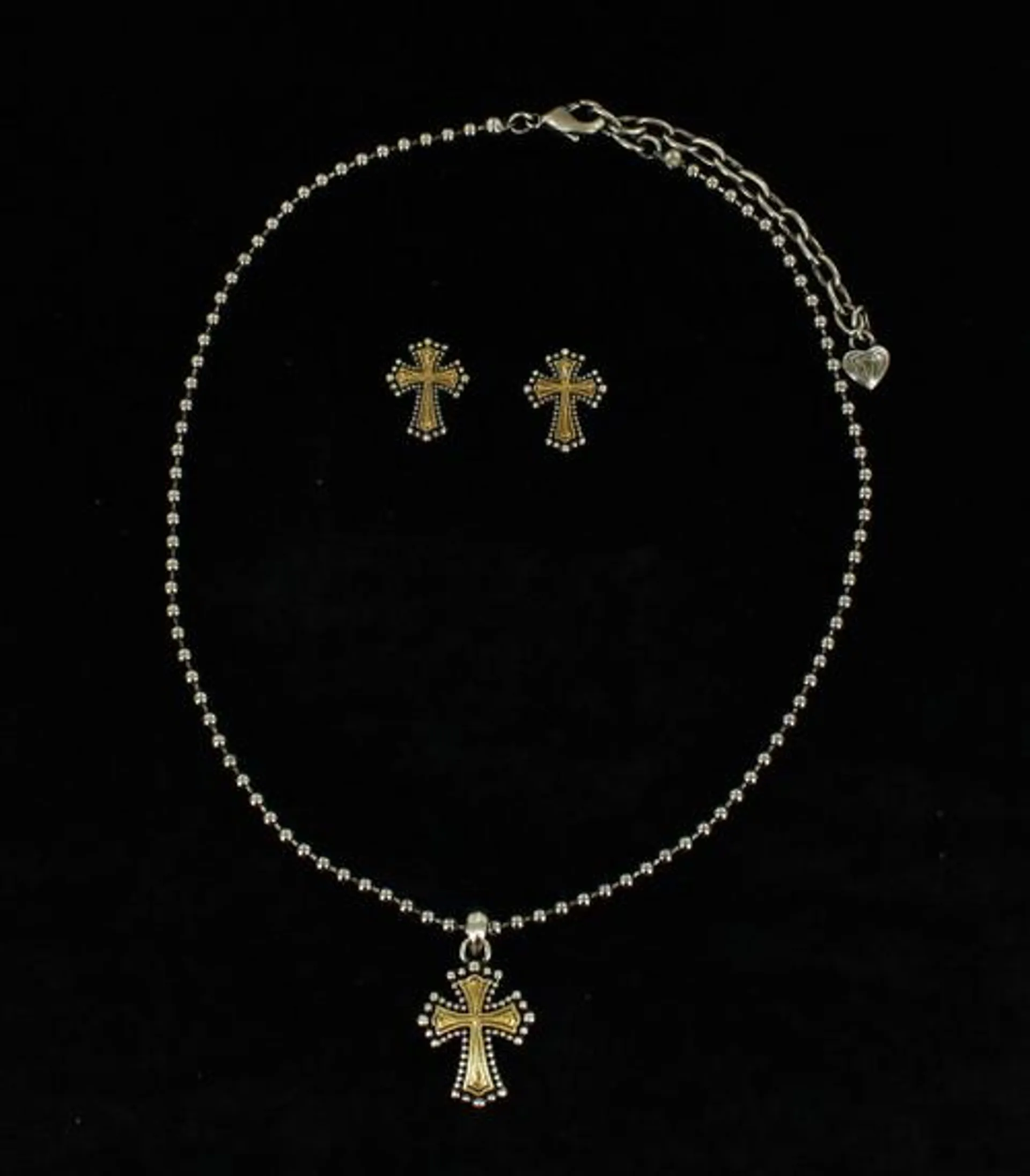 Blazin Roxx Western Silver Chain With Silver Beads and Gold Cross Jewelry Set