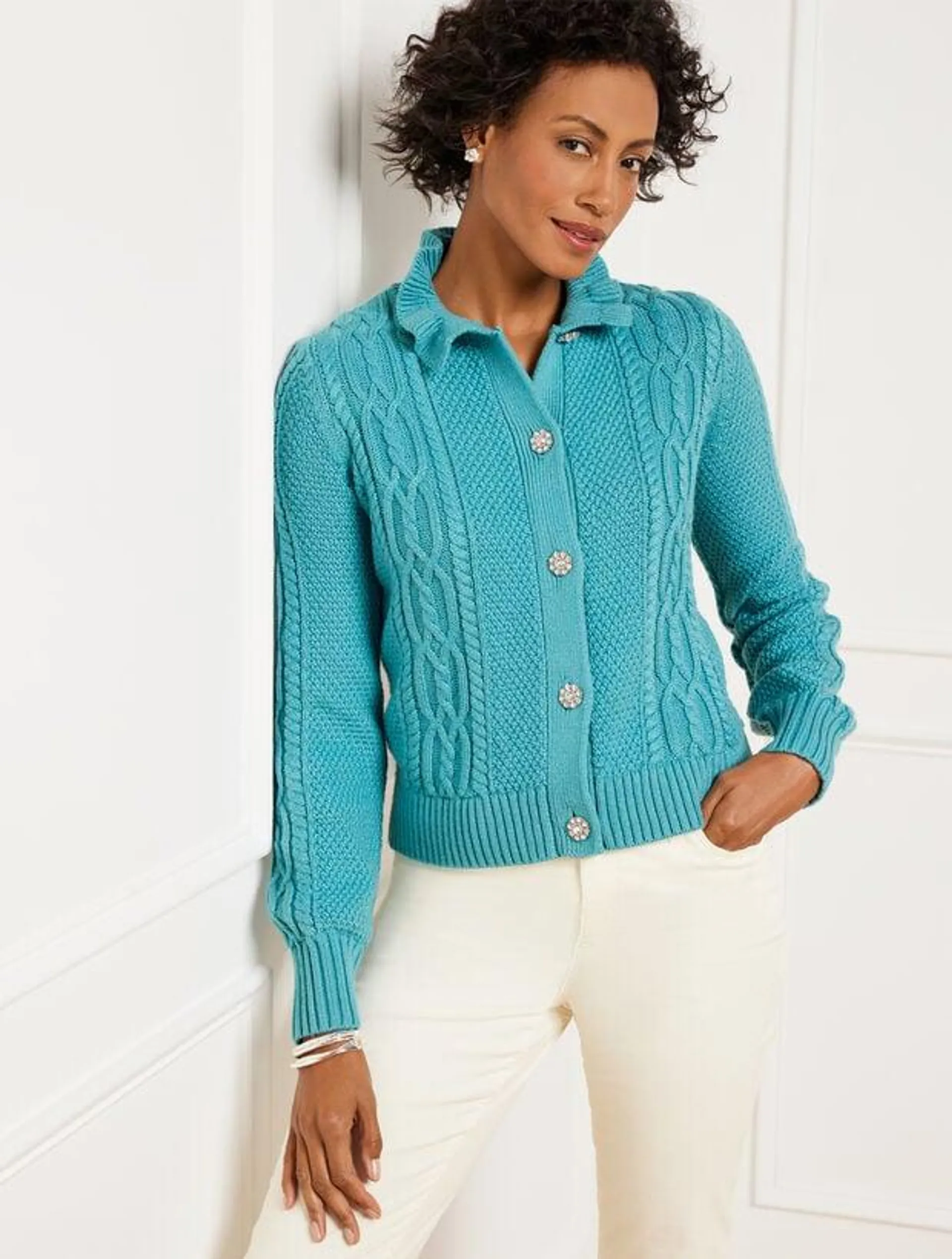 Ruffle Mockneck Cardigan