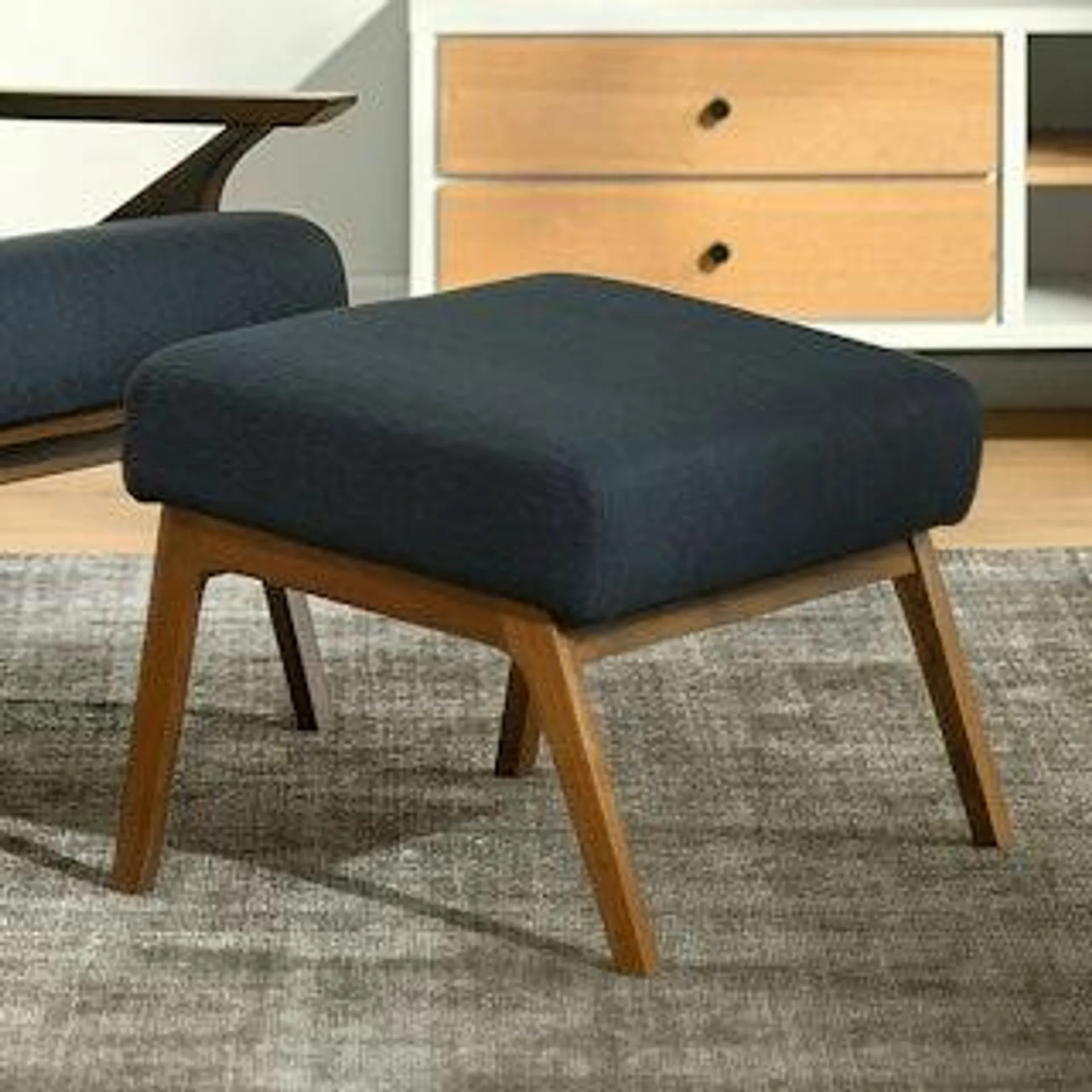 Otio 22" Ottoman - Oceano Blue/Walnut