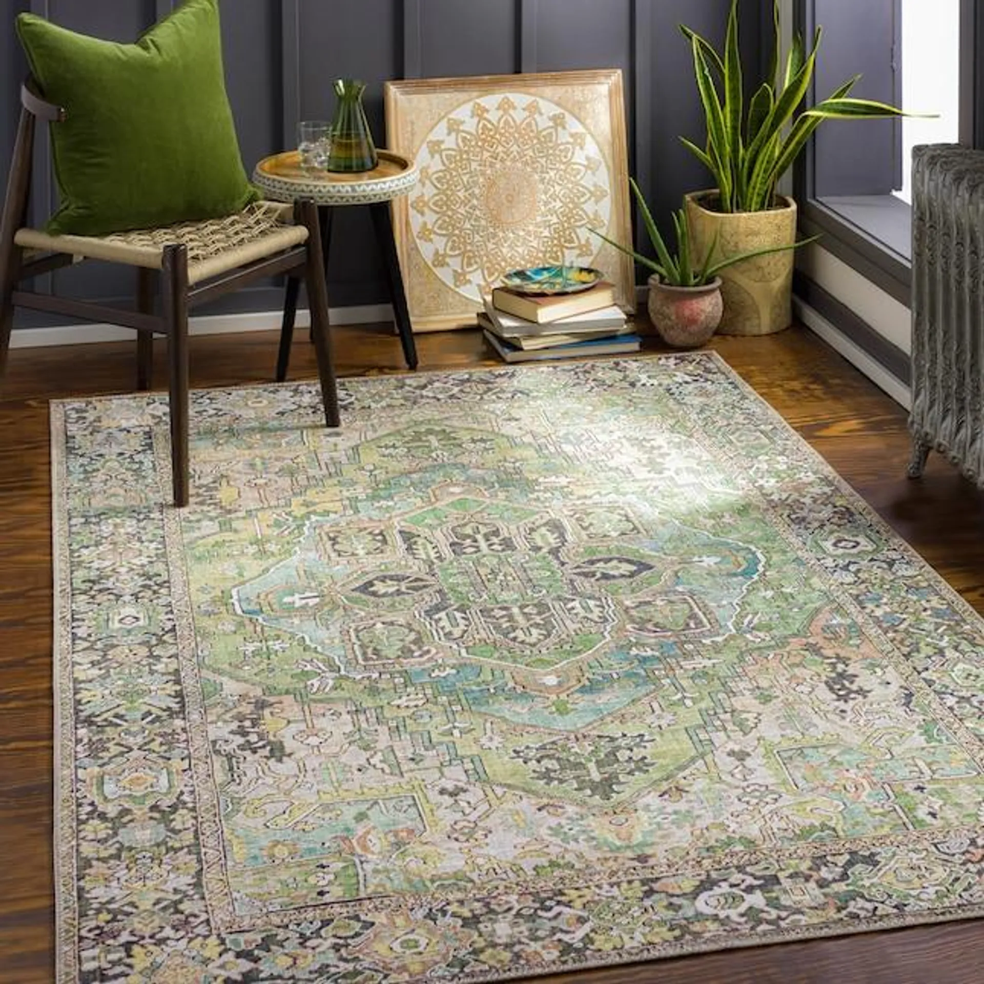 Livabliss Iris 8 X 10 (ft) Dark Green Indoor Medallion Area Rug