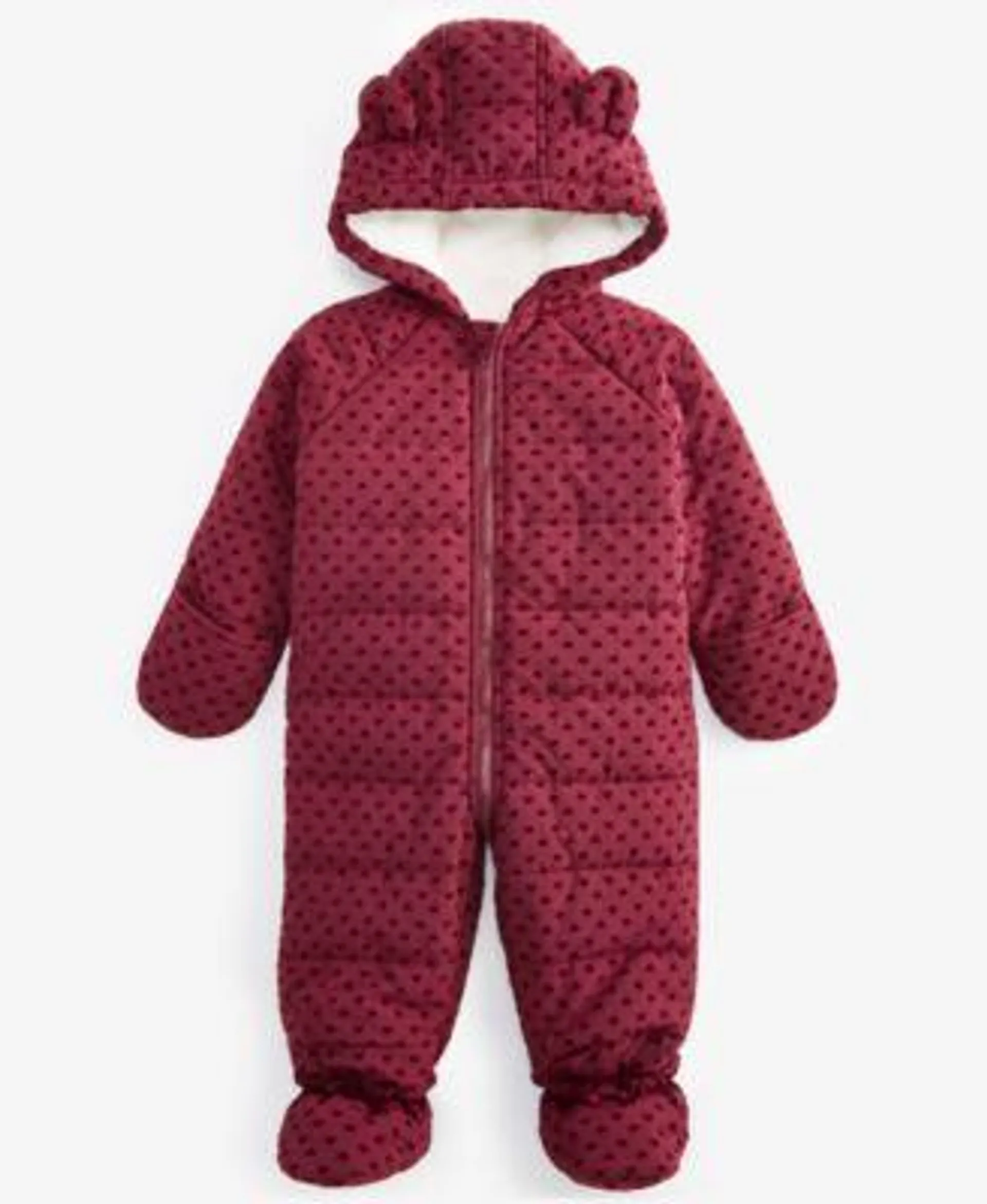 Baby Girls and Boys Hooded Flocked Hearts Footed Snowsuit, Created for Macy's