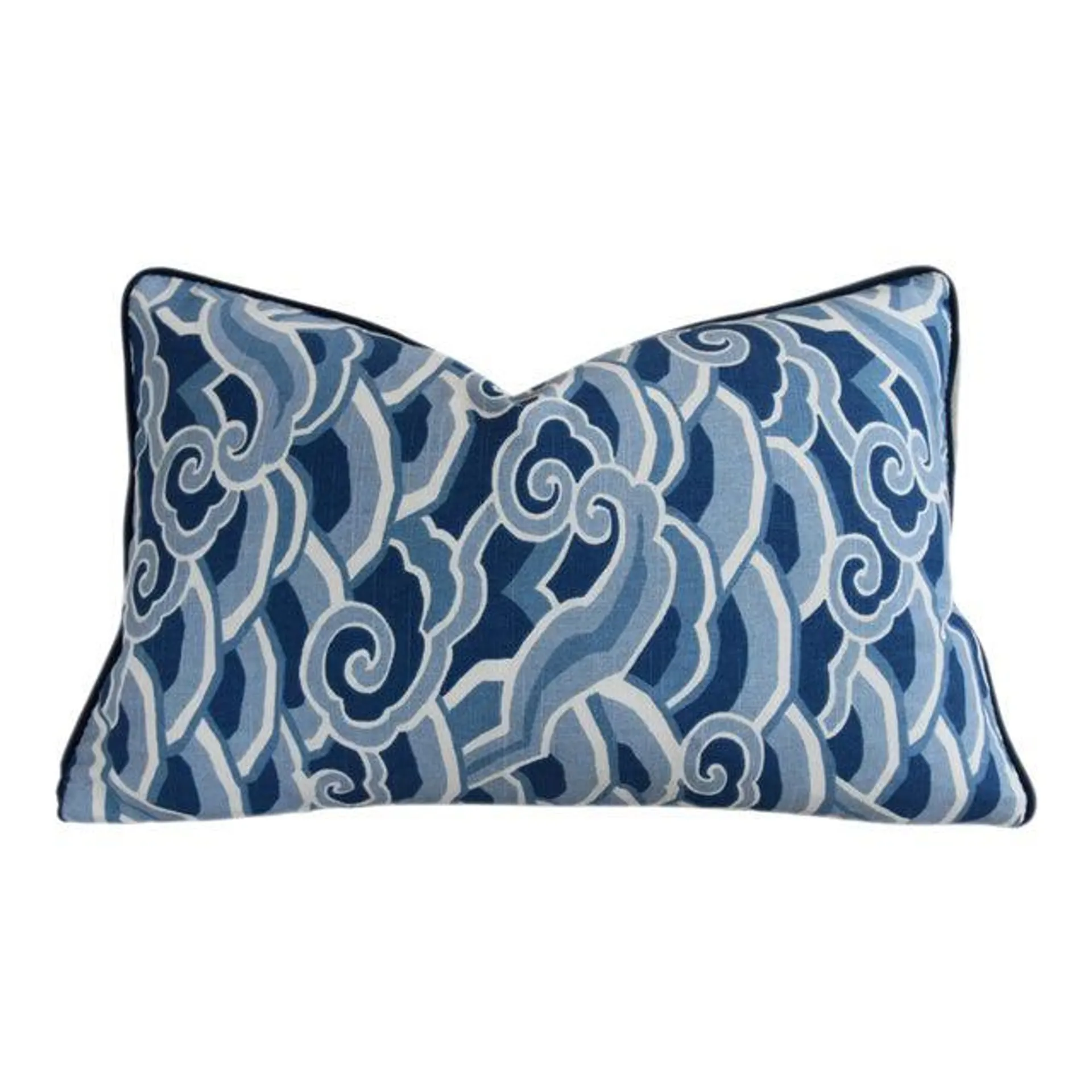 Blue & White Kravet Coastal Nautical Wave Pillow 22" X 15"
