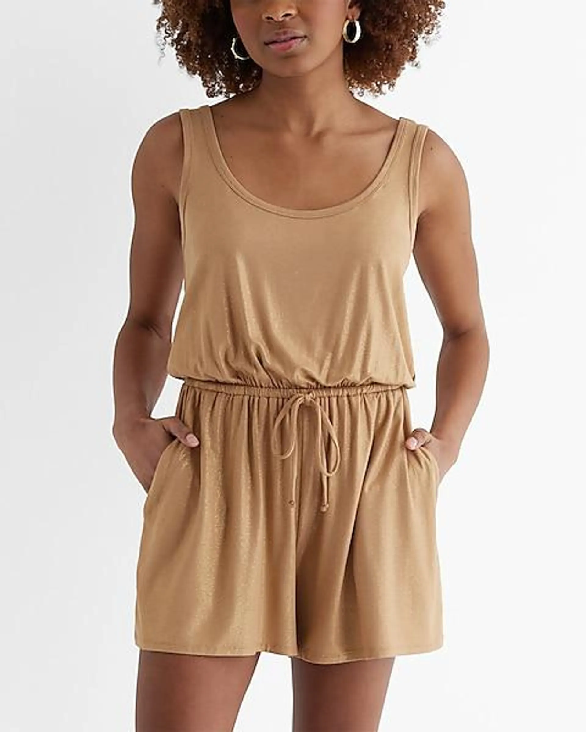 Shine Scoop Neck Sleeveless Tie Waist Romper