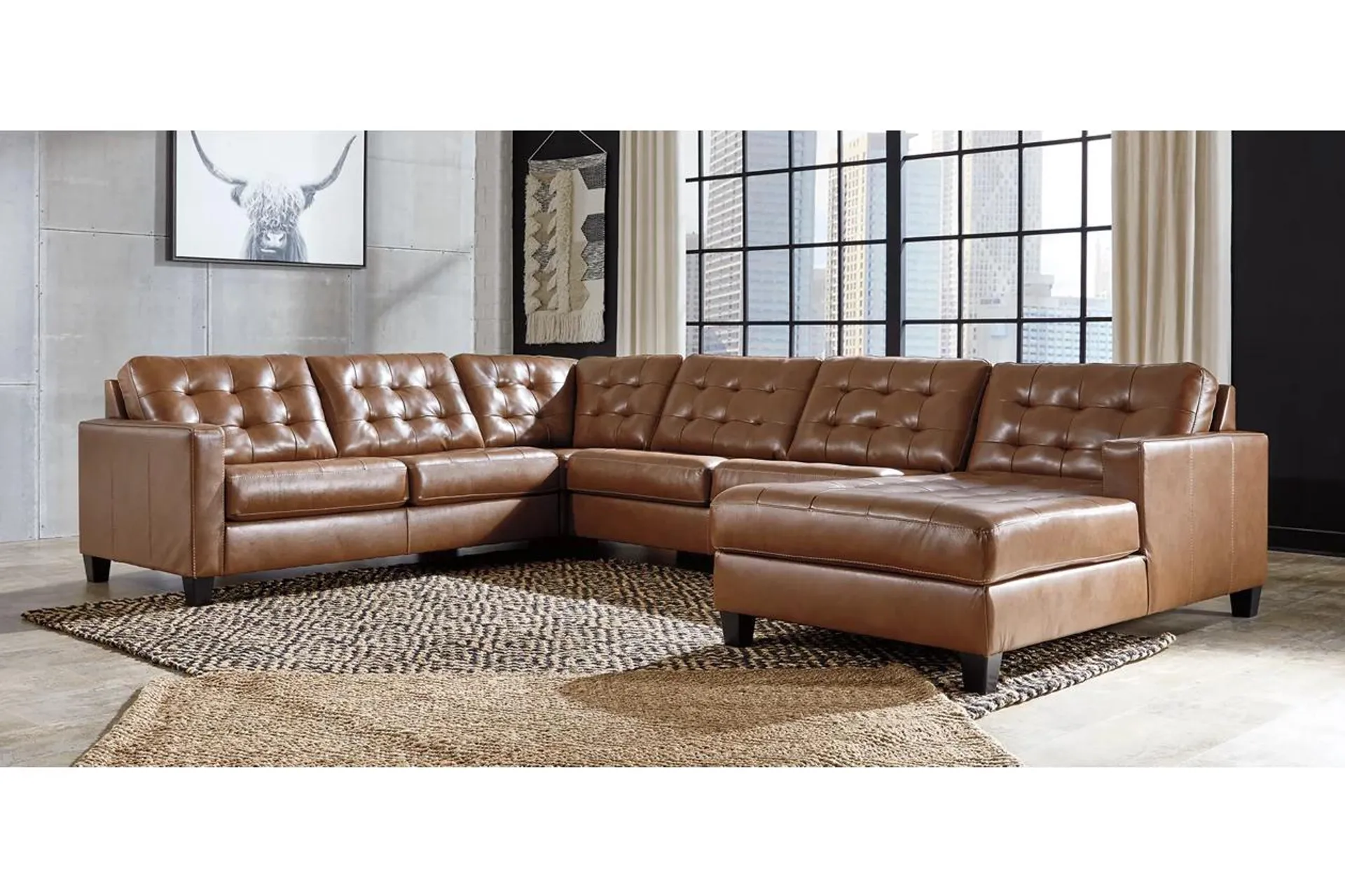 Baskove 4-Piece Leather Sectional with Chaise