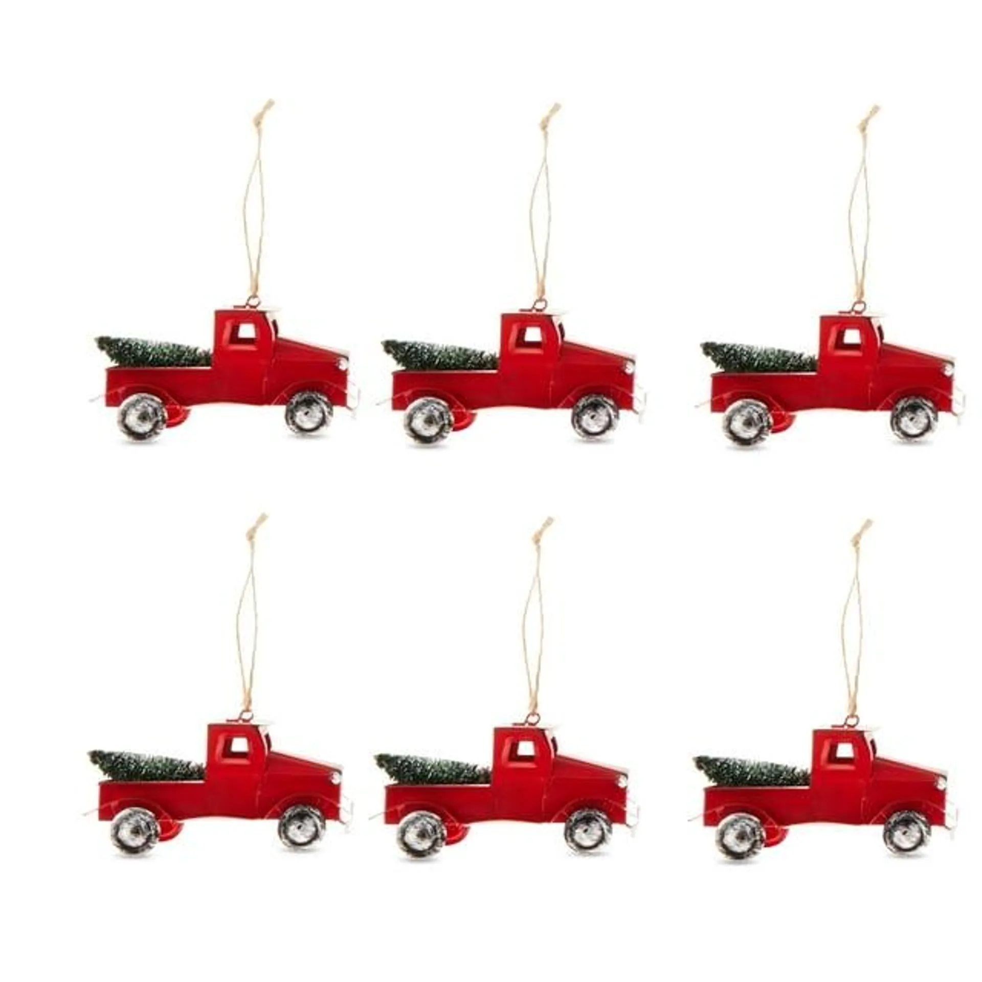 Antique Red Metal Pick up Truck Decorative Ornament, 6 Count, 0.14 lbs, Holiday Time