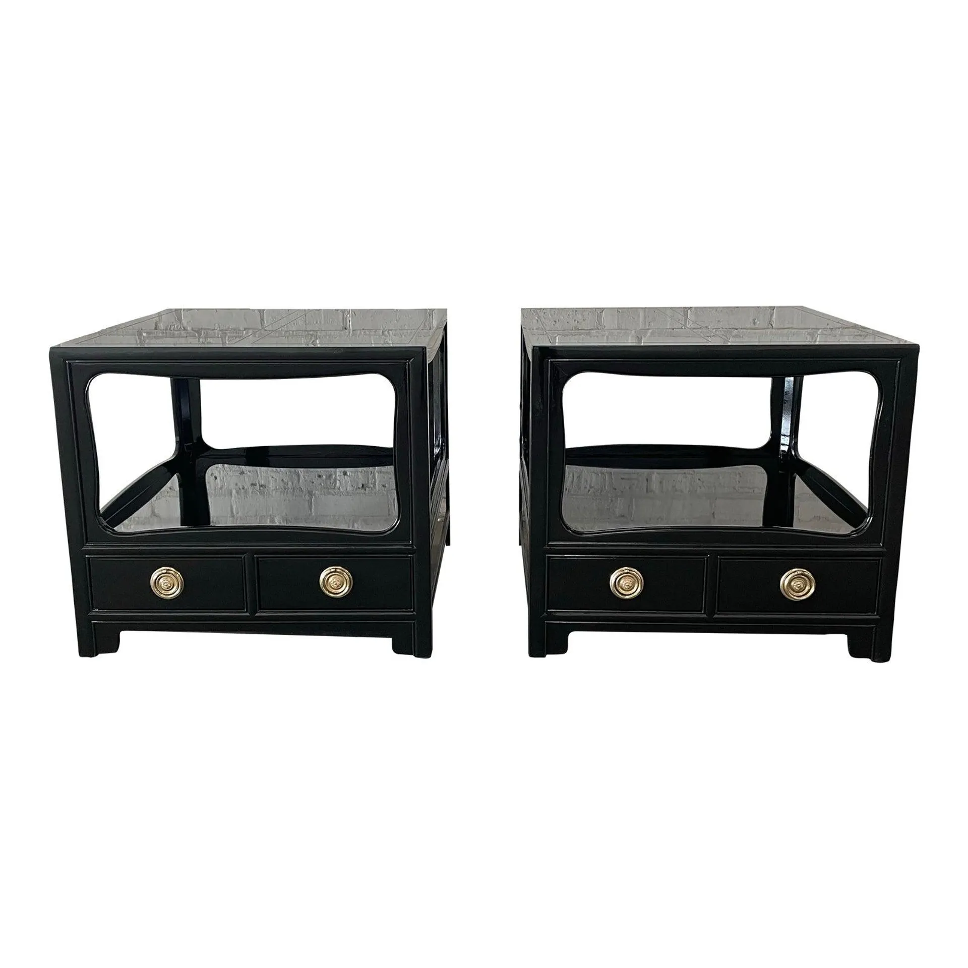 Michael Taylor Black Lacquered Far East Tables - a Pair