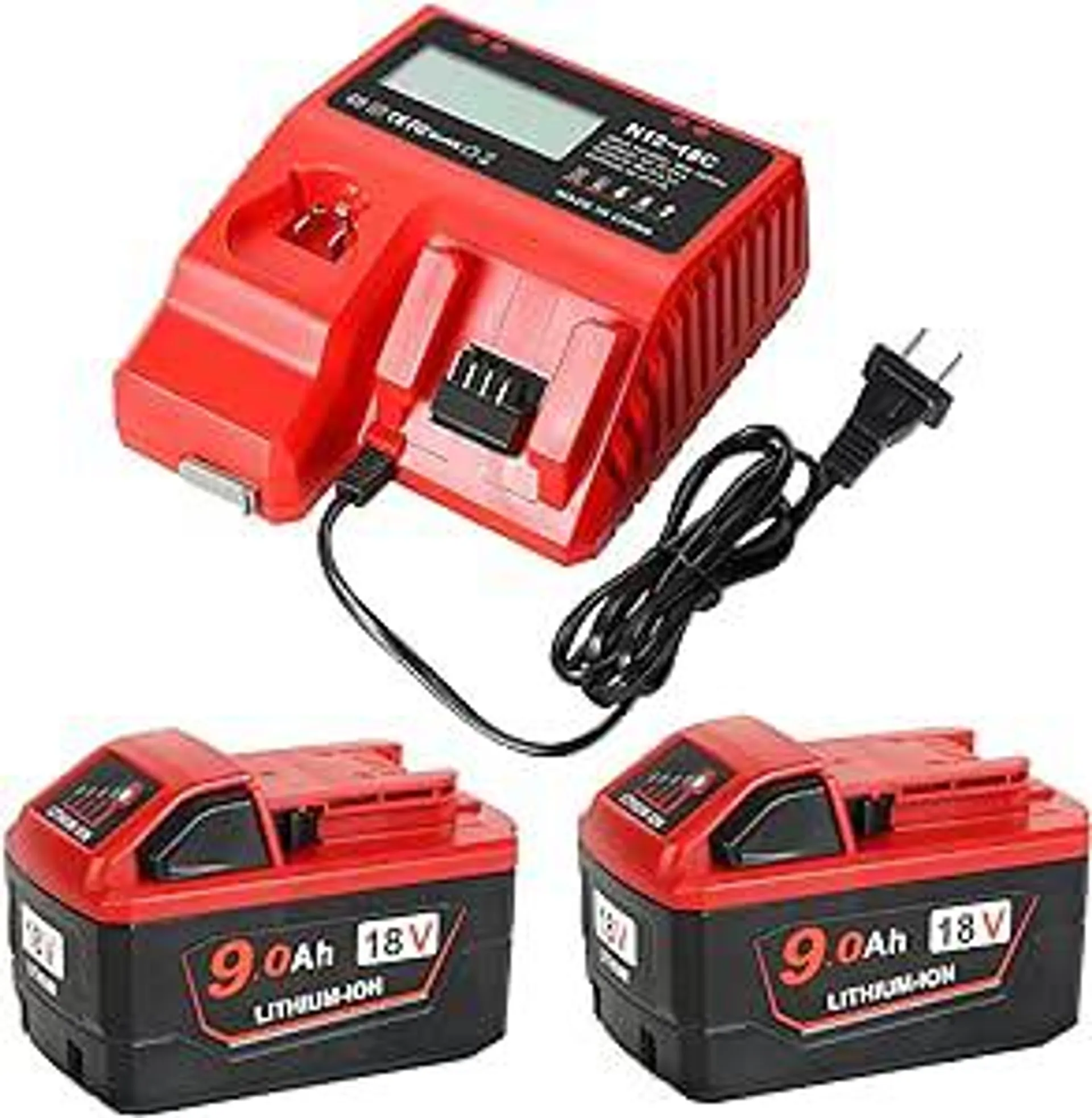 New Version 18V 9.0 Ah Battery and Charger Combo Kit Replace for Milwaukee m18V Lithium Ion Batteries 48-11-1862/1852/1840/1830(2)+ 18V Battery Charger 48-59-1812