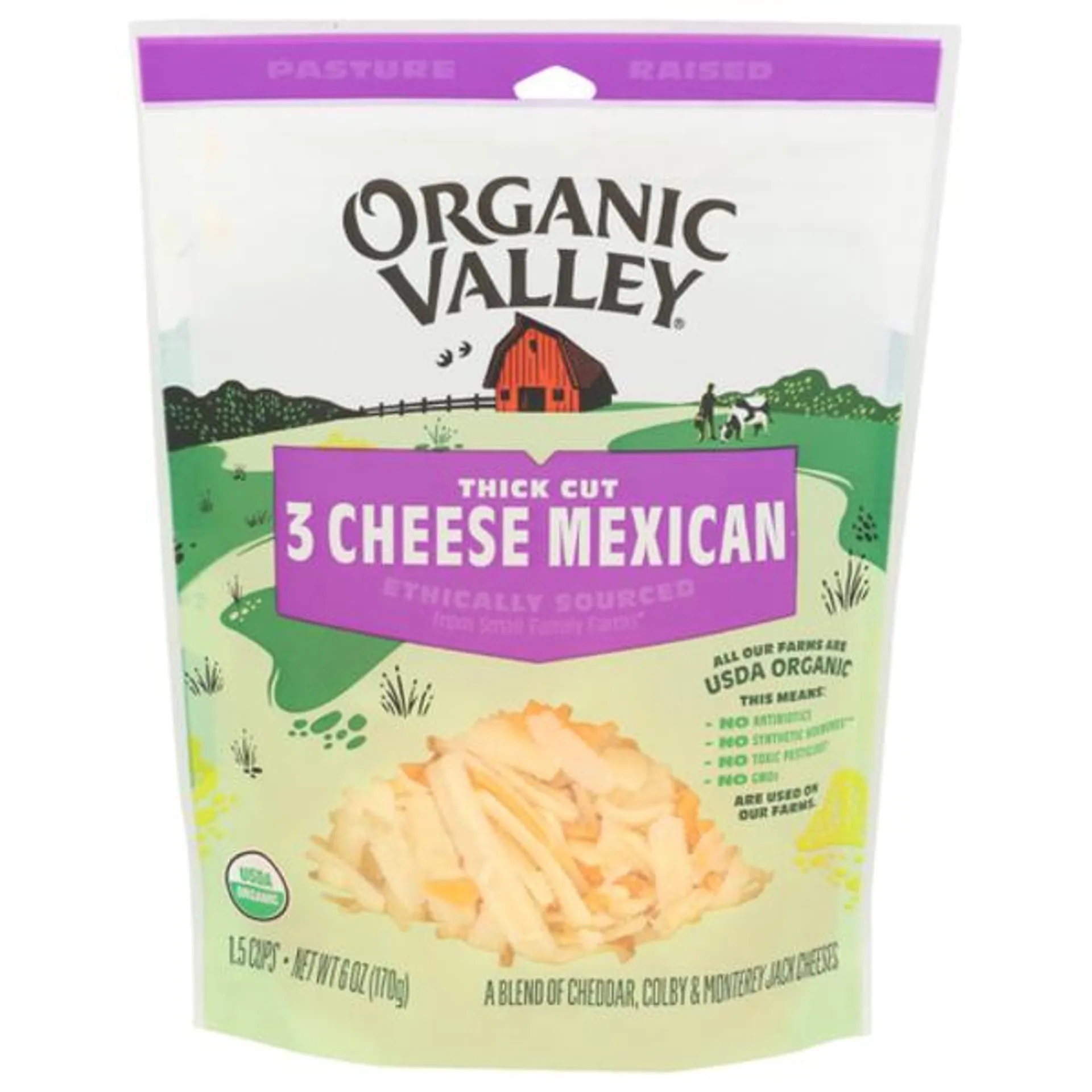 Organic Valley Organic Mexican Blend Thick Cut Shredded 3 Cheeses