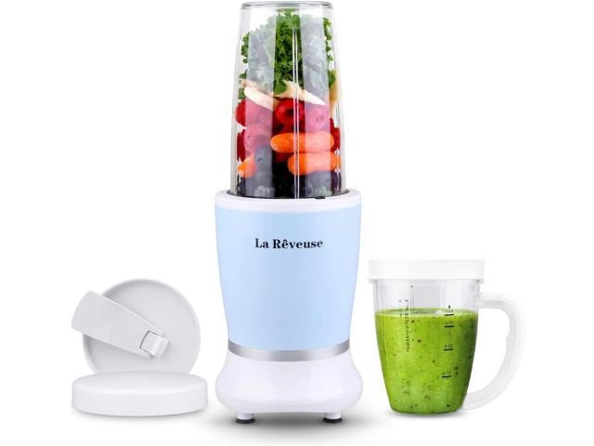 La Reveuse Personal Size Blender 250 Watts Power for Shakes Smoothies Seasonings Sauces with 1 Piece 15 oz Cup,1 Piece 10 oz Mug,BPA Free (Sky Blue)