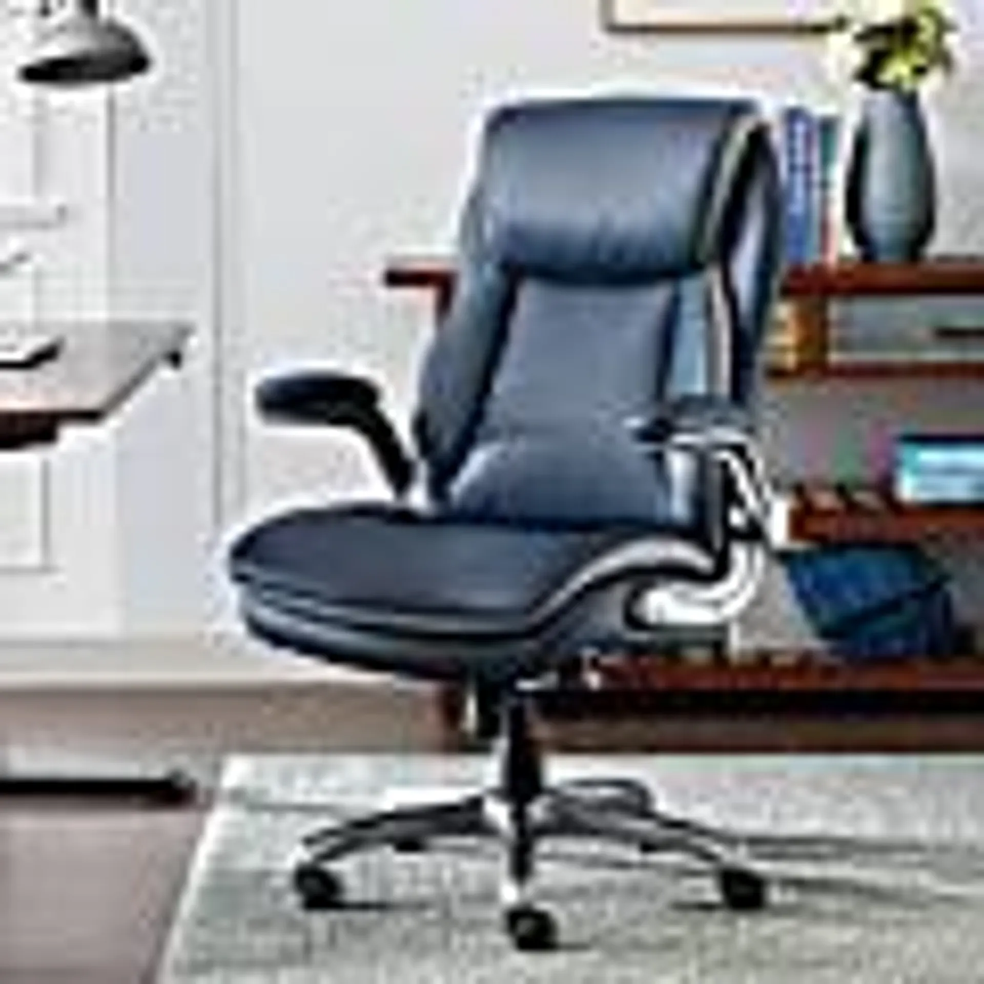 Serta® Smart Layers™ Brinkley Ergonomic Bonded Leather High-Back Executive Office Chair, Navy/Silver