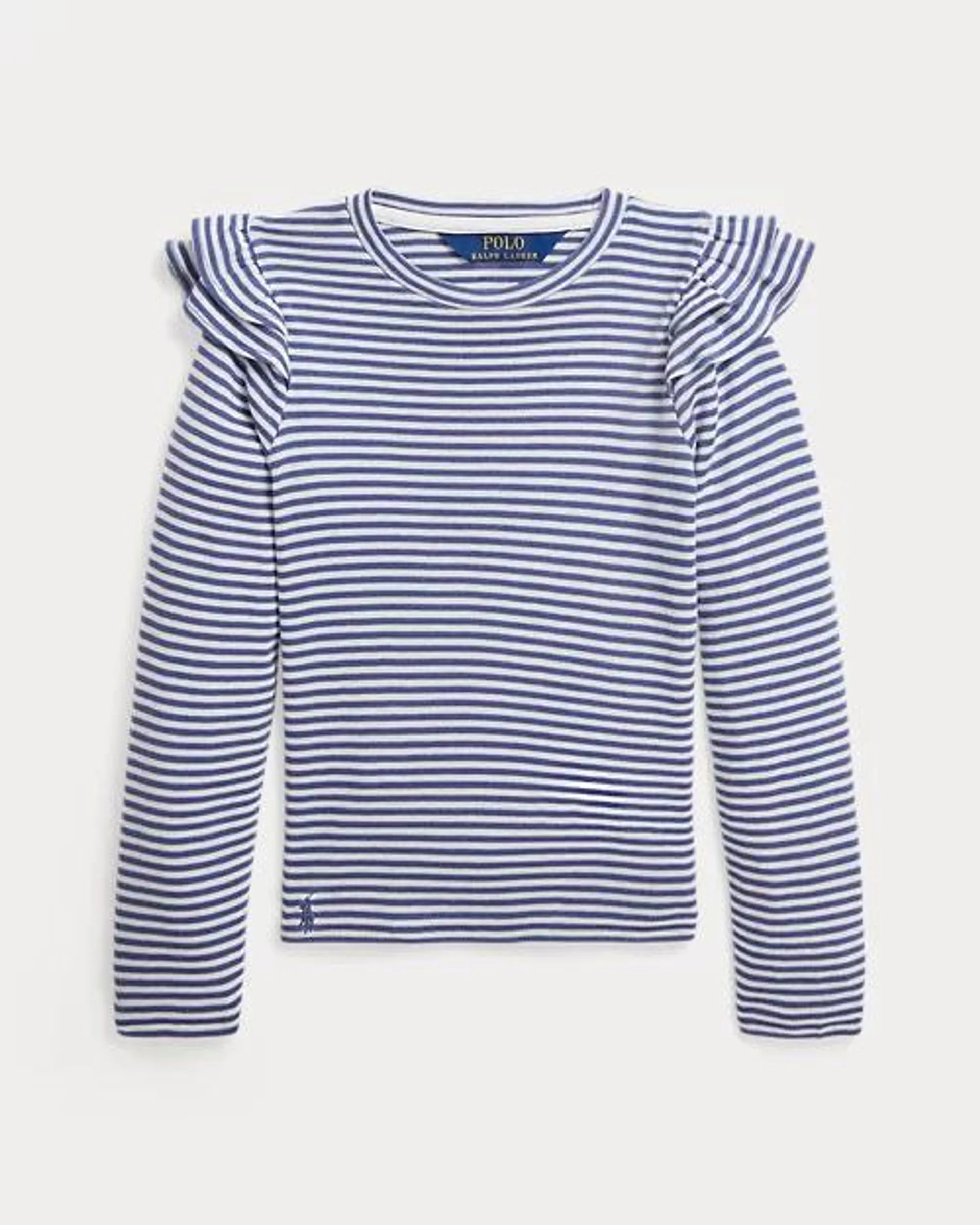 Striped Ruffled Cotton-Modal Top