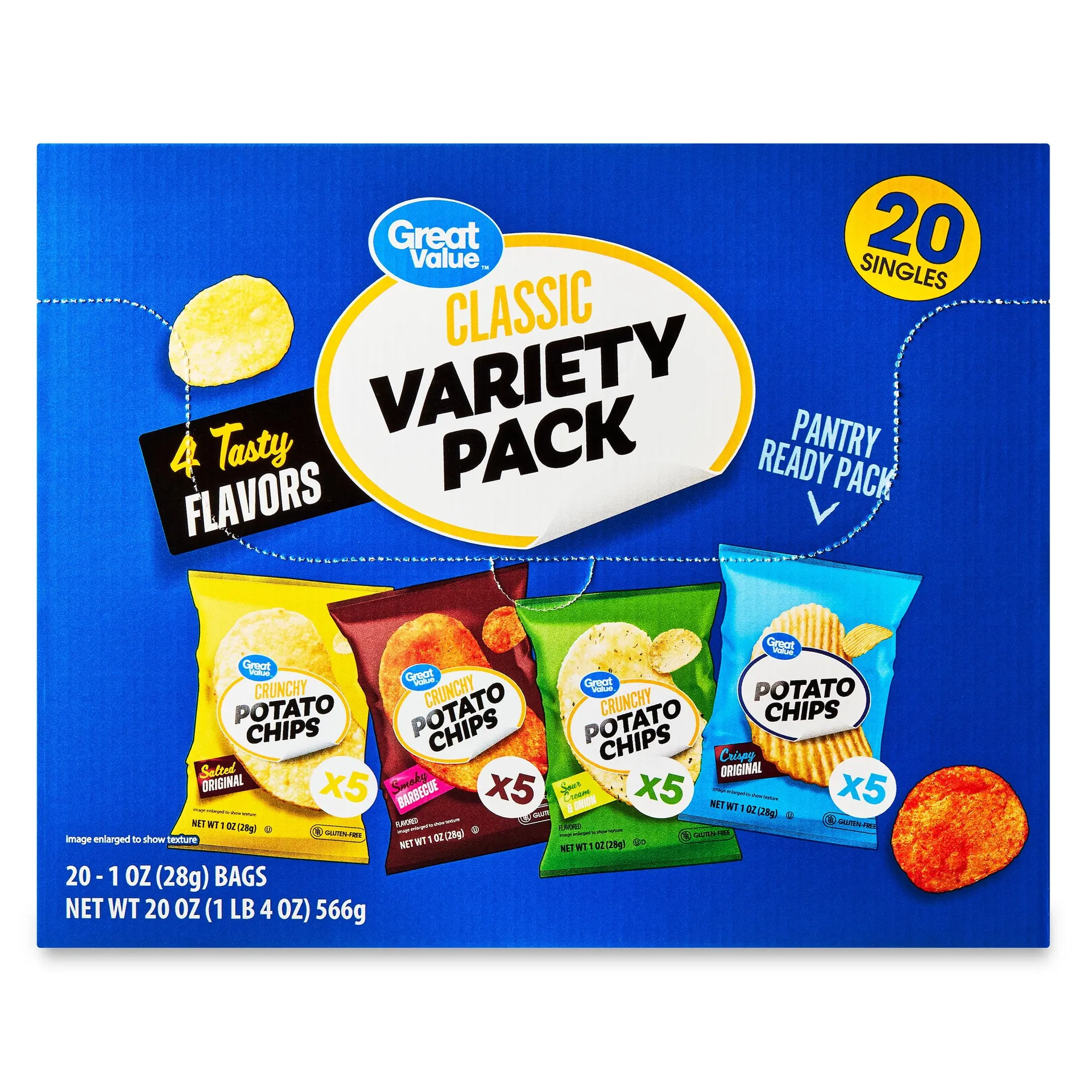 Great Value Classic Chips Variety Pack, 1 oz, 20 Count