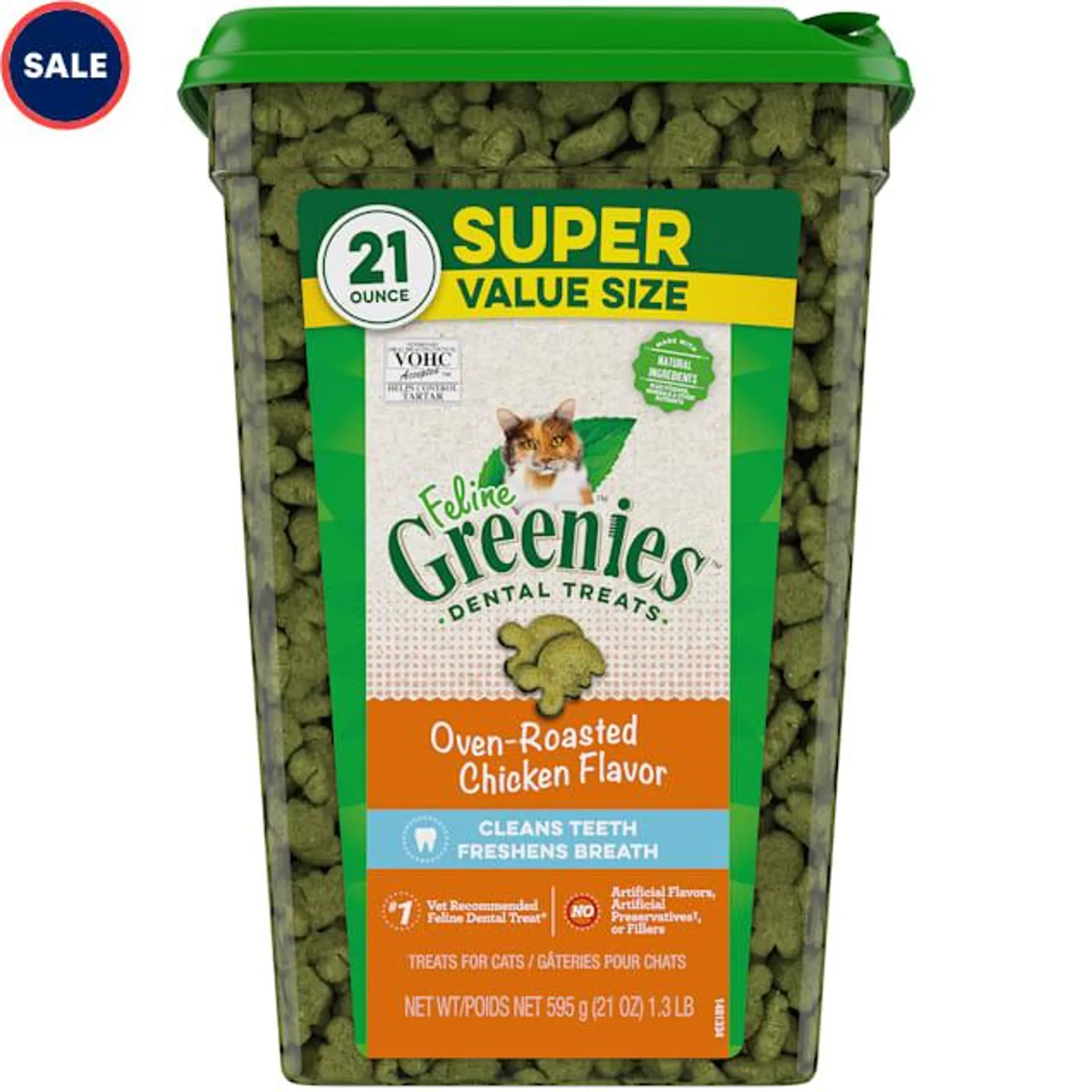 Feline Greenies Natural Oven Roasted Chicken Flavor Adult Dental Cat Treats, 21 oz.