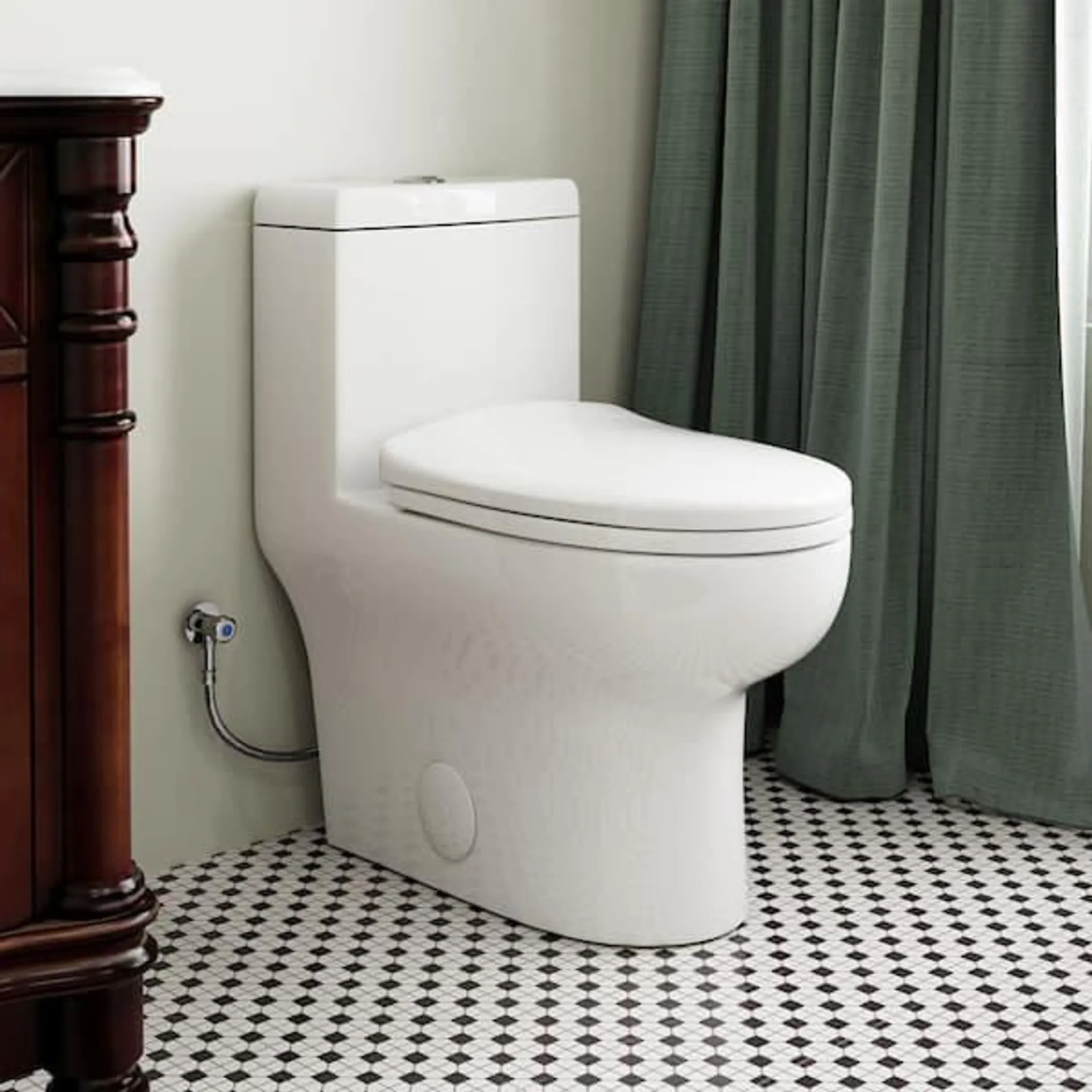 1-Piece 1.1/1.6 GPF High Efficiency Dual Flush Elongated Toilet in White with Soft Closed Seat