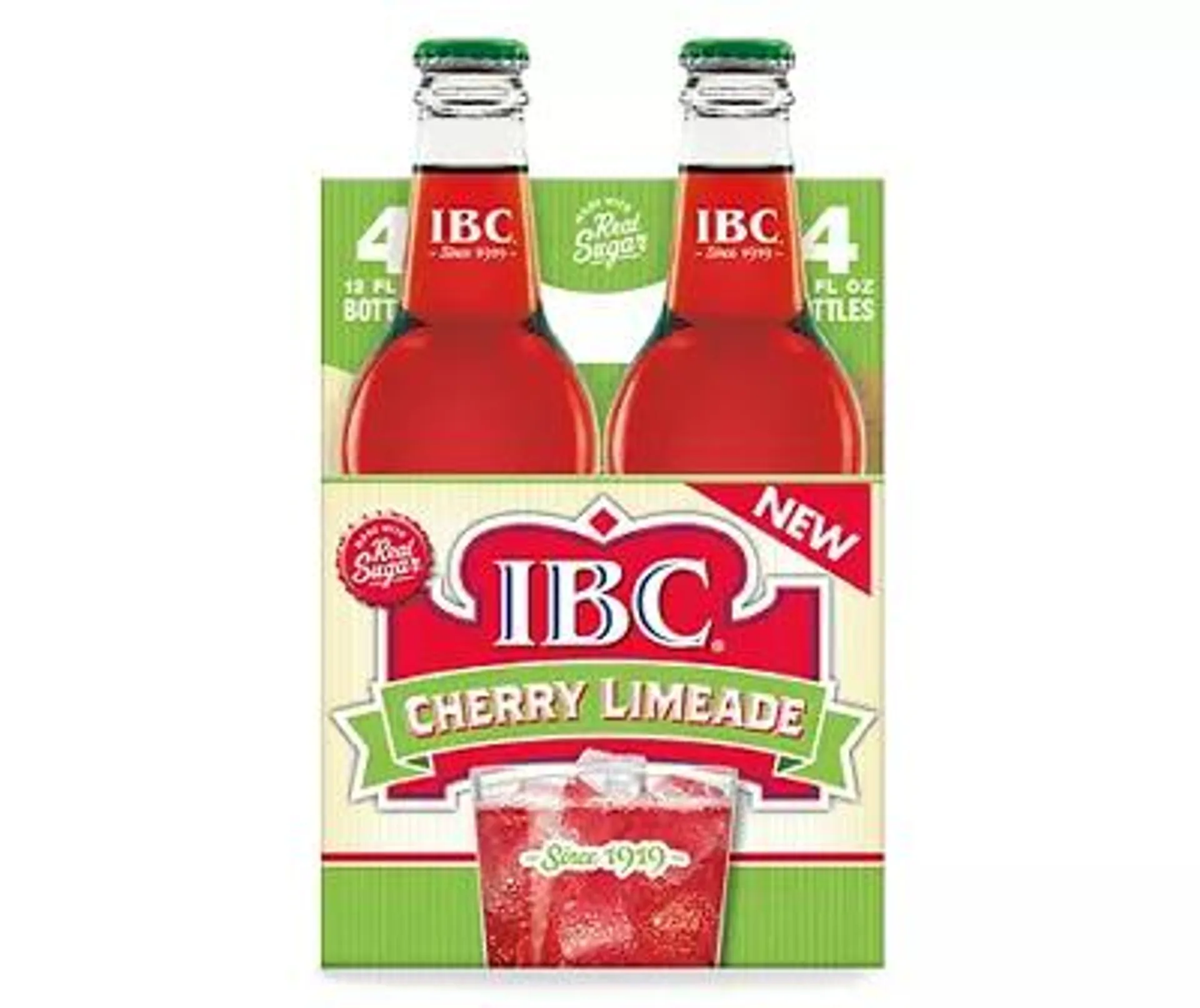 IBC Cherry Limeade Made with Sugar, 12 Fl Oz Glass Bottles, 4 Pack