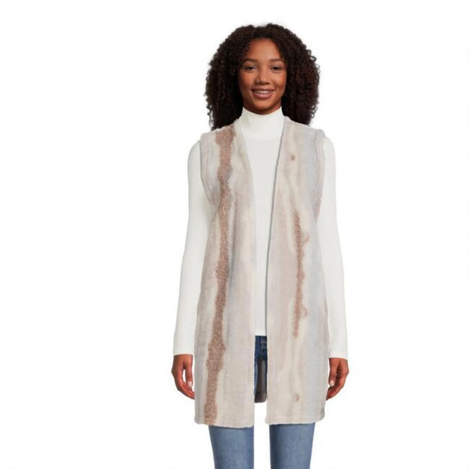 Aria Cream And Light Blue Faux Sherpa Vest With Pockets