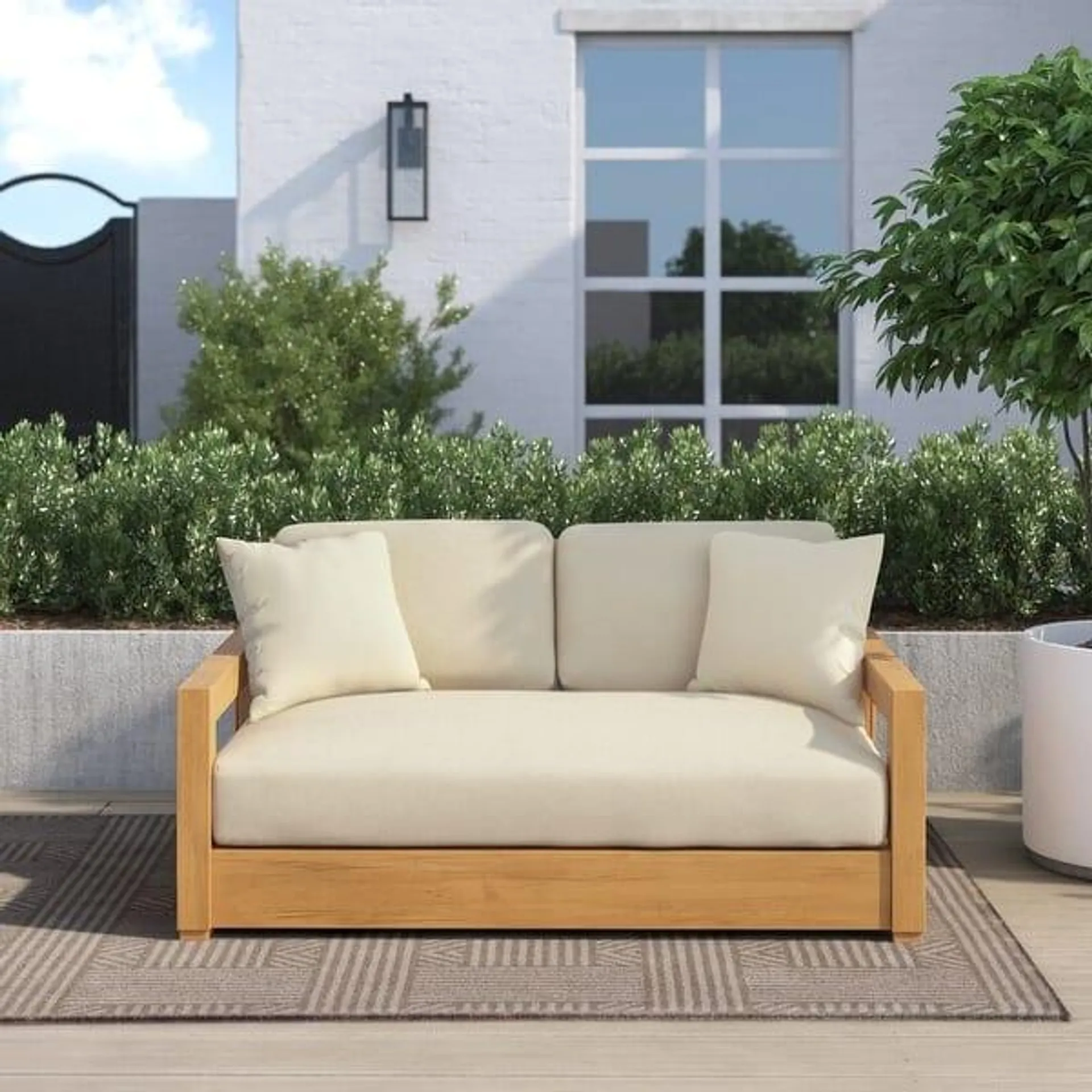 SAFAVIEH Couture Outdoor Montford Teak Cushioned Loveseat