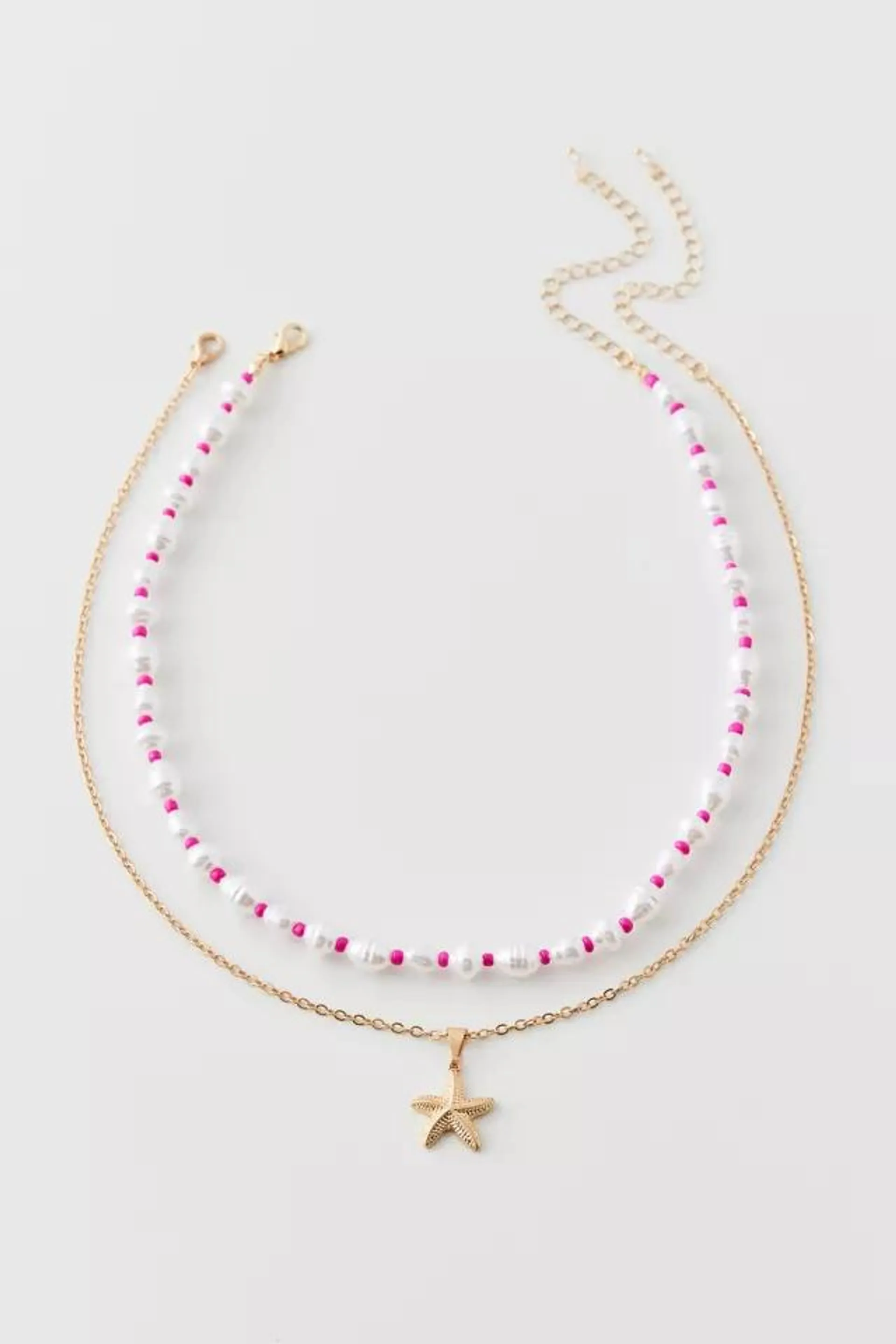 Beachy Neon Pearl & Charm Layering Necklace Set