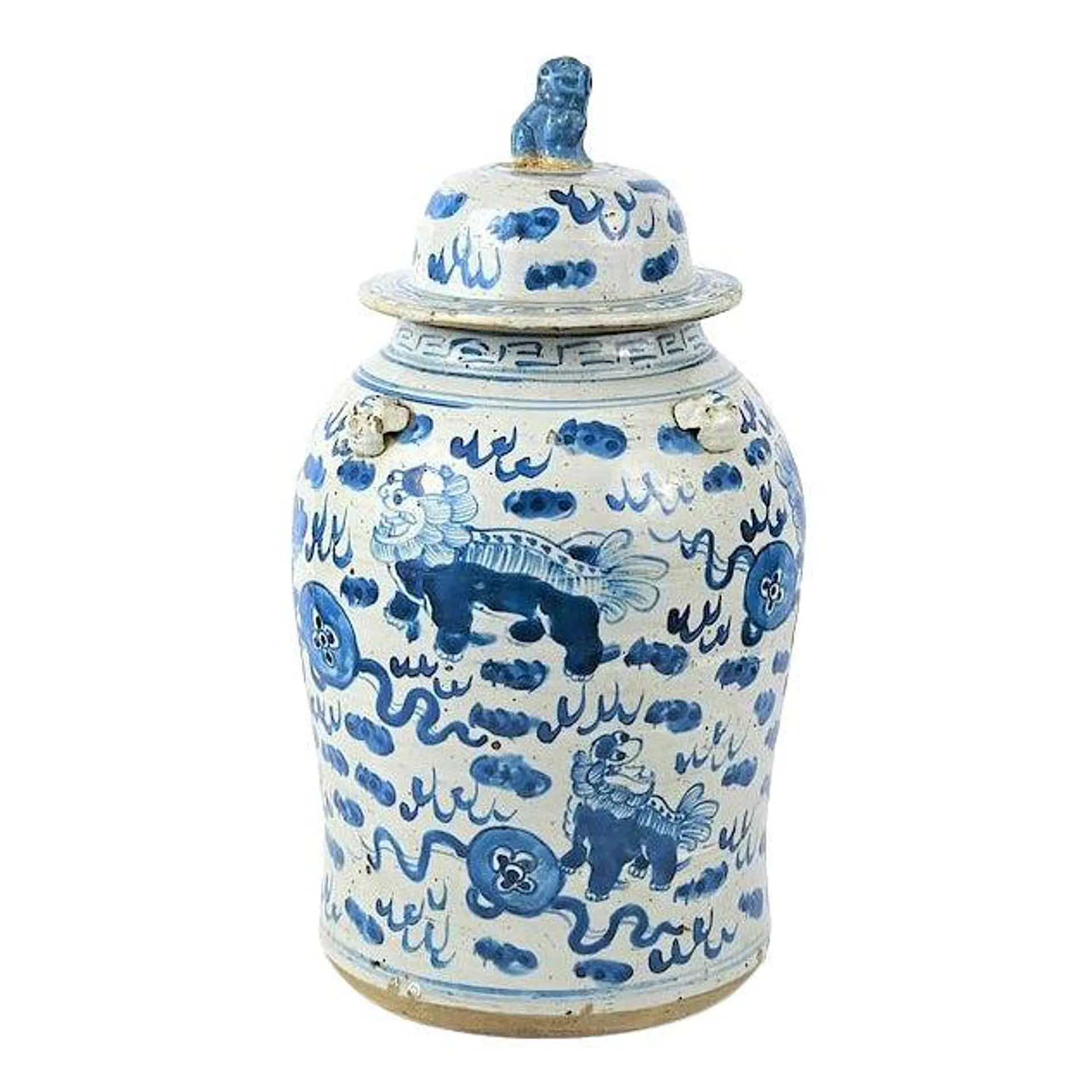 Vintage Large Chinoiserie Temple Jar With Foo Dog Designs