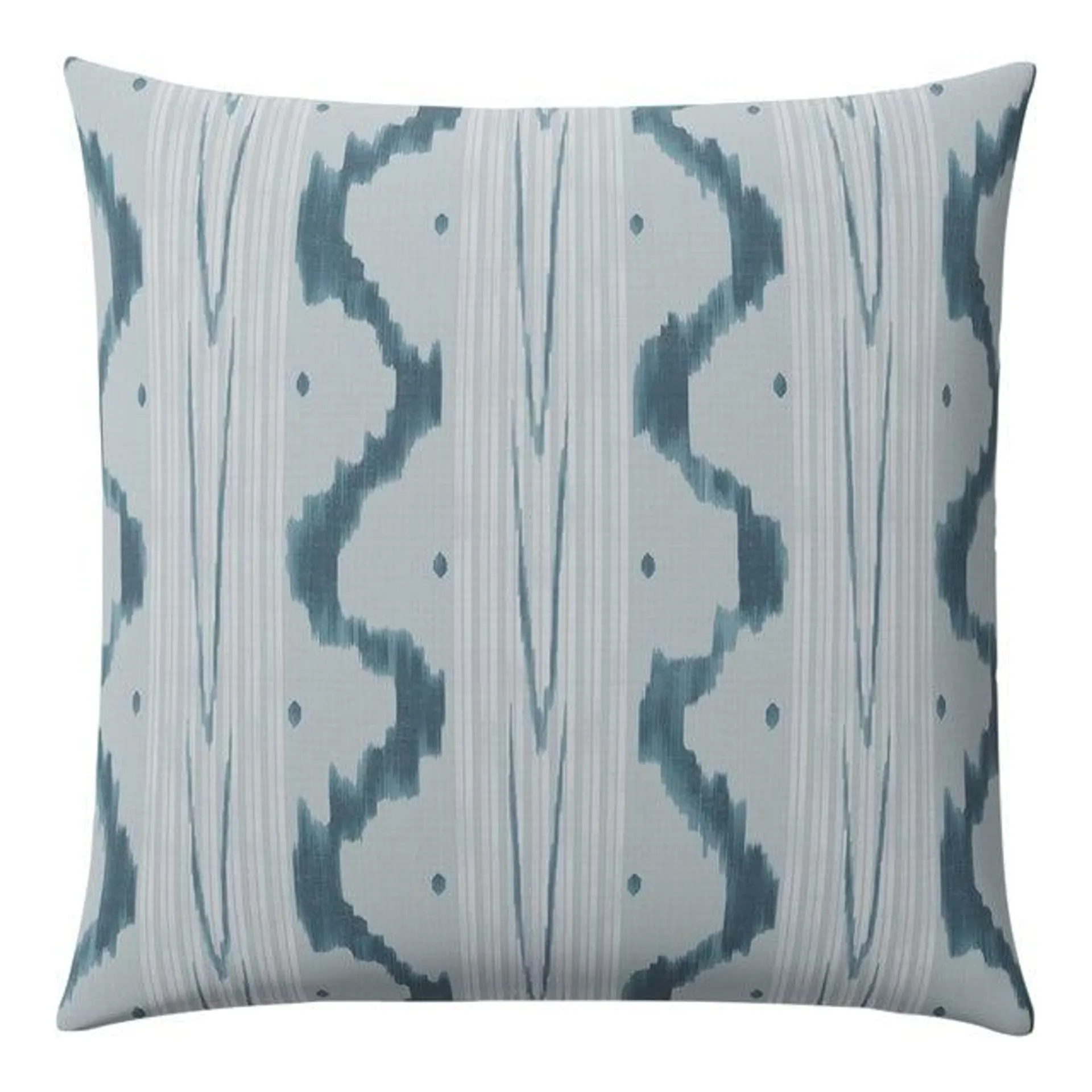 Contemporary Indoor/Outdoor Pillow in Teal Ikat Waves by Lemieux Et Cie, 18x18
