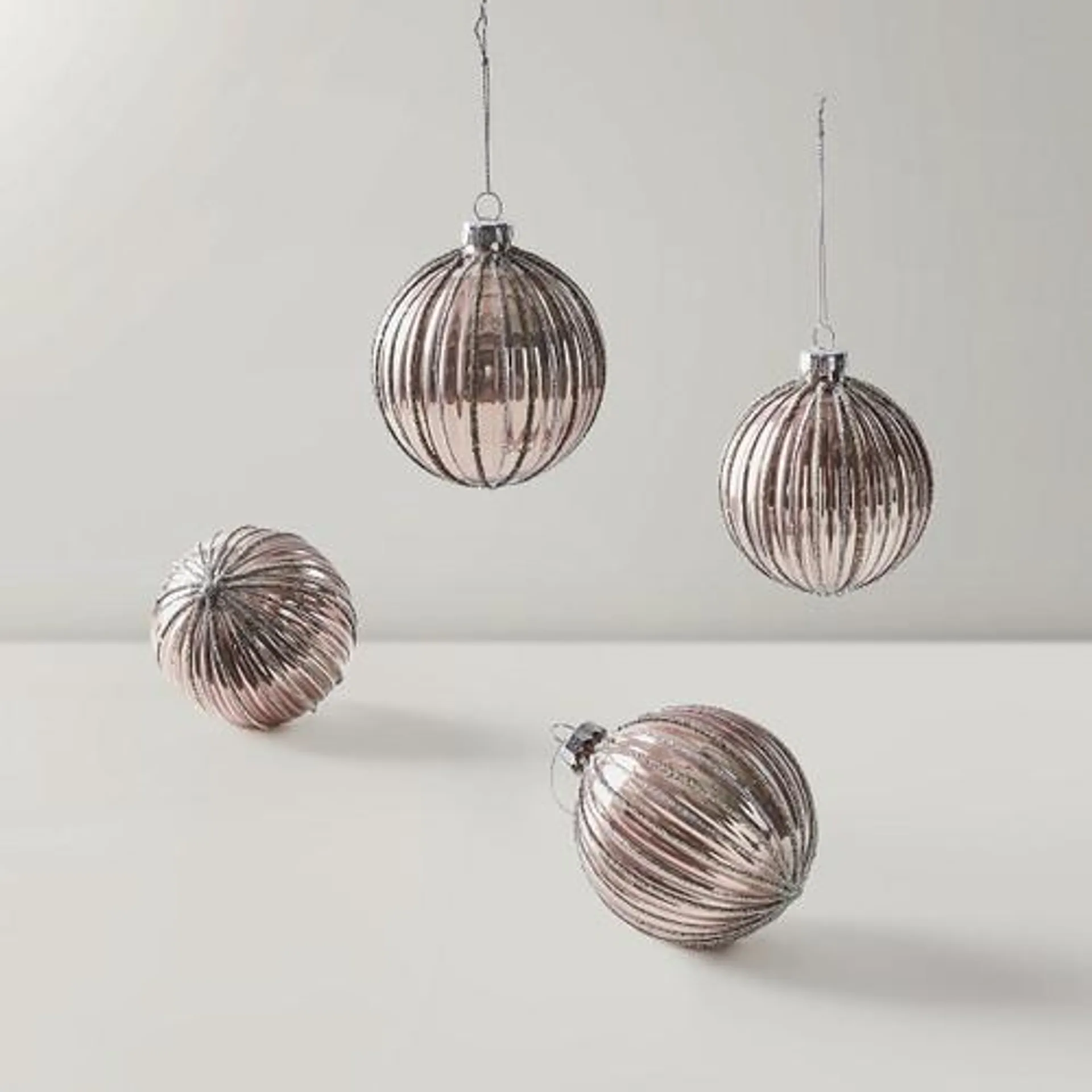 Glitter Stripe Ornament Blush - Set of 4