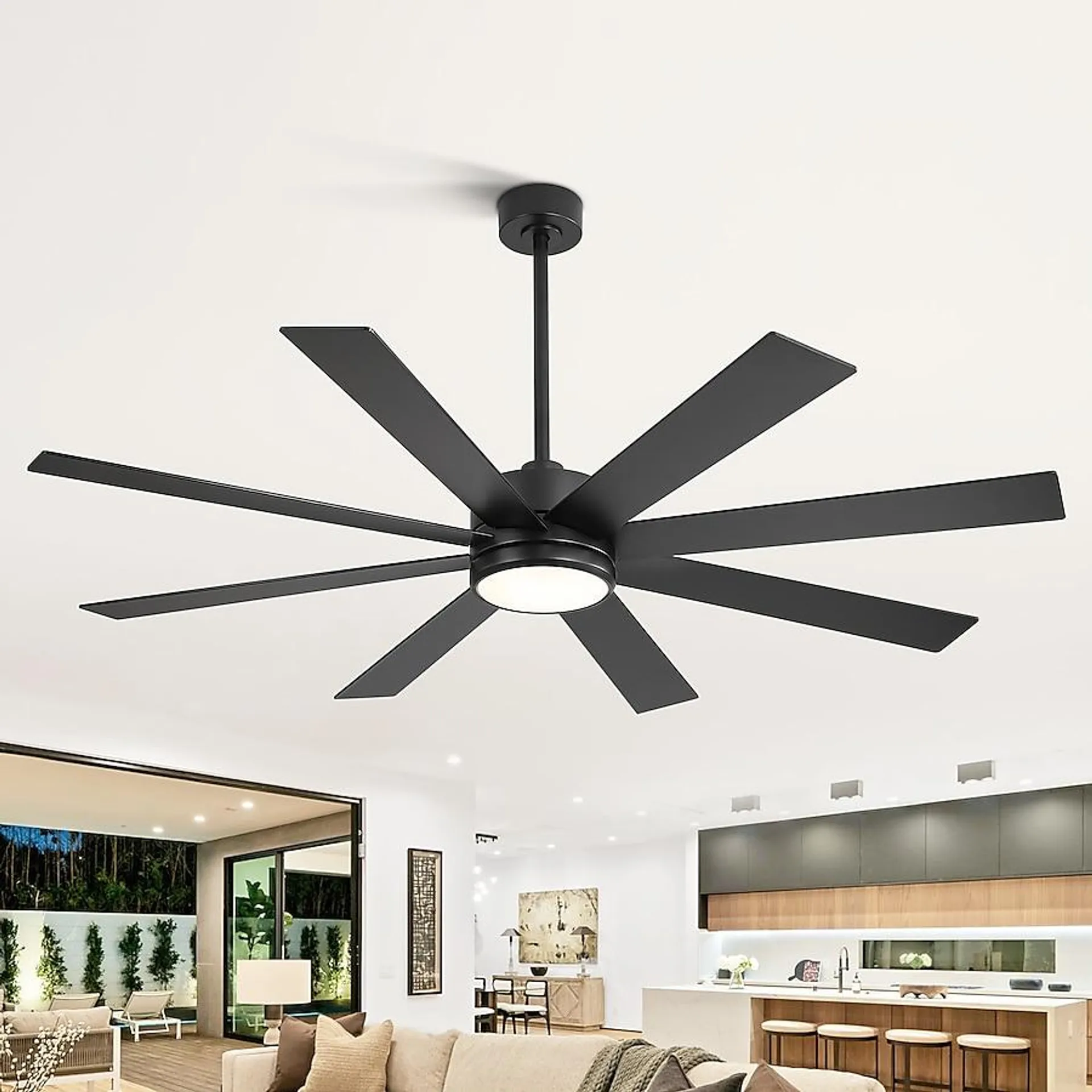 Breezary 65-in Color-Changing Matte Black with Deep Black Blades Ceiling Fan With Light - Remote Included ( 8 -Blade )