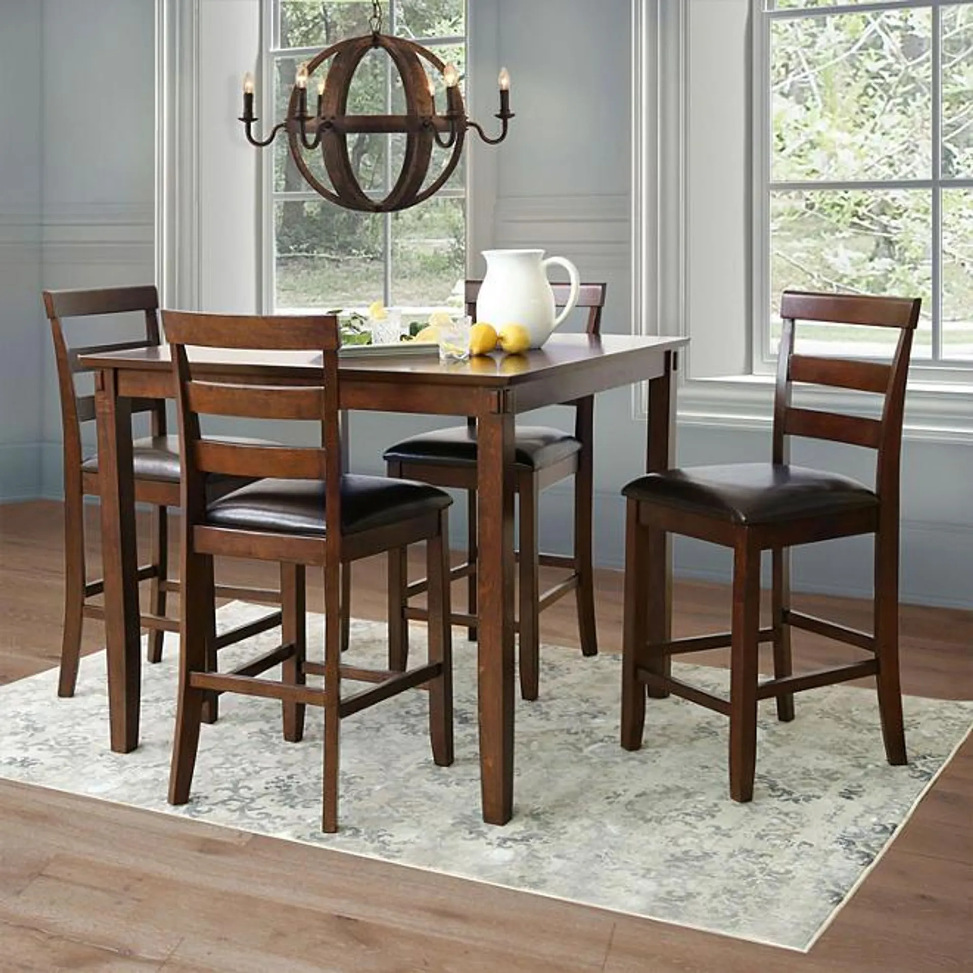 Sycamore Counter-Height Wood 5-Piece Dining Set, Brown