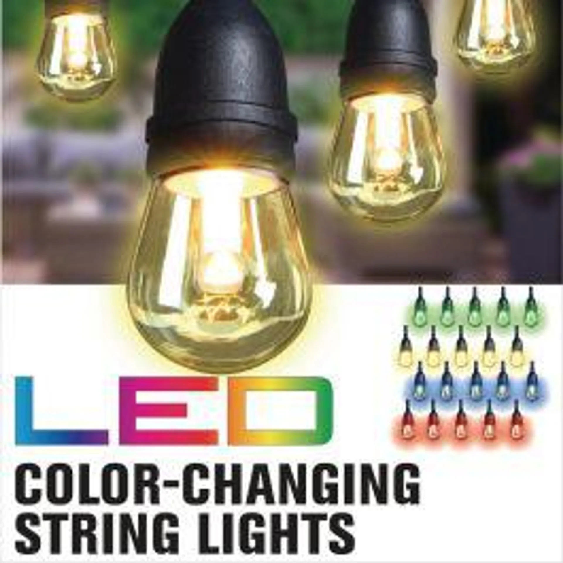 24 ft., 12 Bulb Shatterproof Outdoor Color Changing LED String Lights