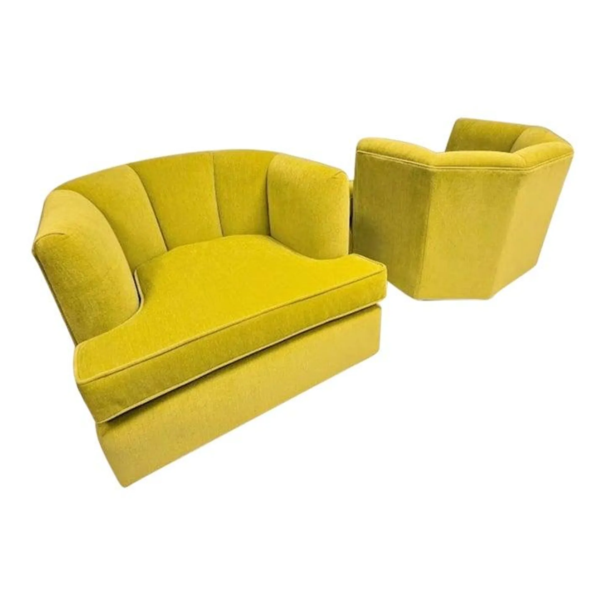 Restored 1960's Harvey Probber Modernist Swivel Chairs in Chartreuse Kvadrat Chenille Textile