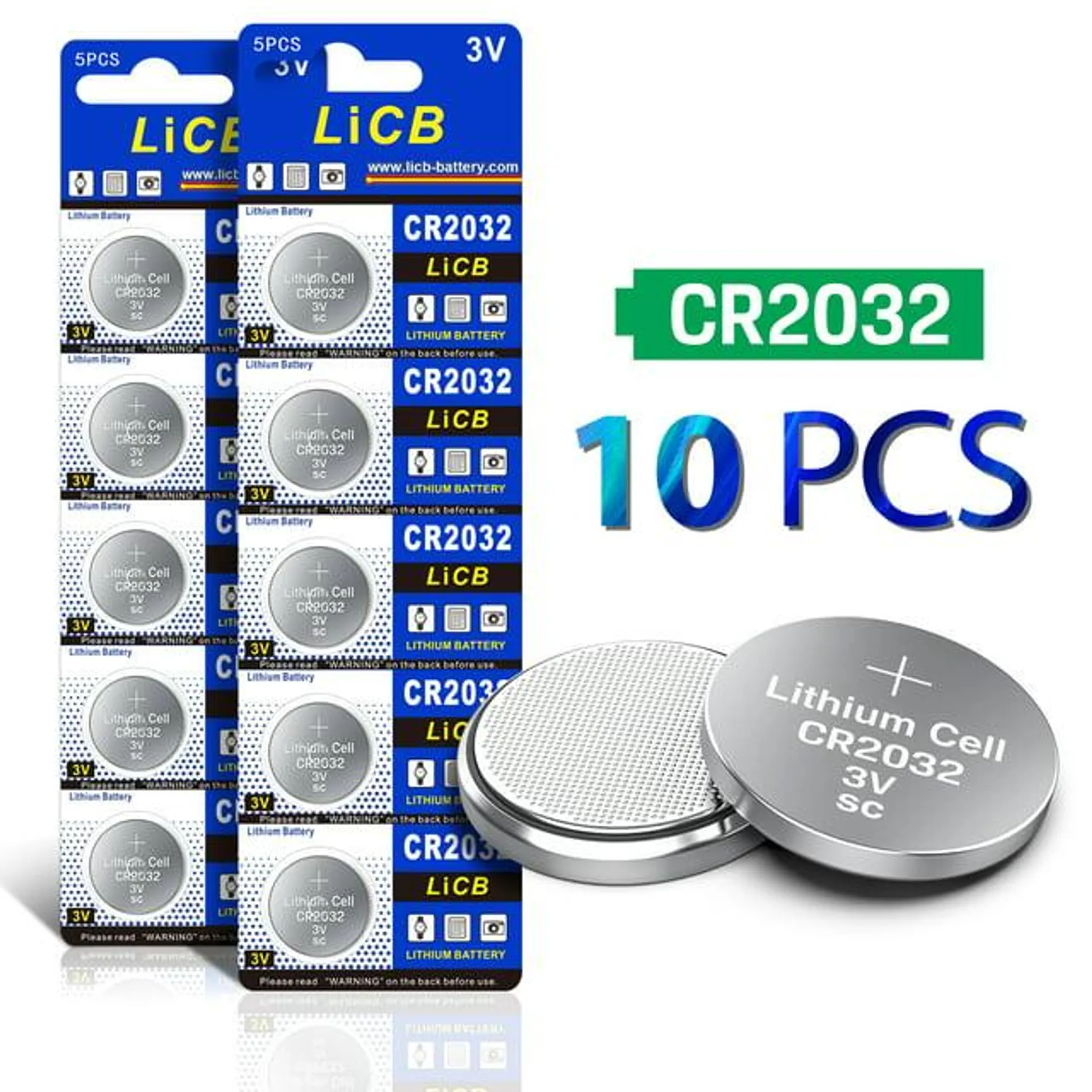 LiCB Cr2032 Battery 2032 3v Lithium Coin Battery Cell CR 2032 Button Batteries（10-Pack）